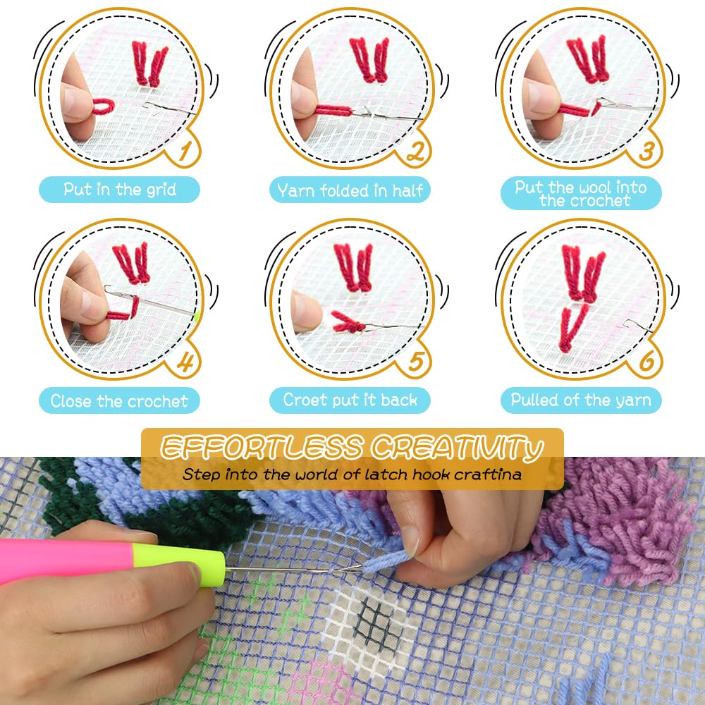 Yjunue Butterfly Floral Latch Hook Kits for Adults, DIY Crochet Yarn Rugs Hooking Craft Kit with Color Preprinted Pattern Design for Kids Adults and Beginners(Butterfly, 20 x 15in) Yjunue