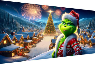 Apcufir Christmas Diamond Art Kits for Adults,Large Size Diamond Painting Kits Full Round Drills,Christmas Scenes and Fireworks Picture Crystal Rhinestone for Home Wall 28X16 inch