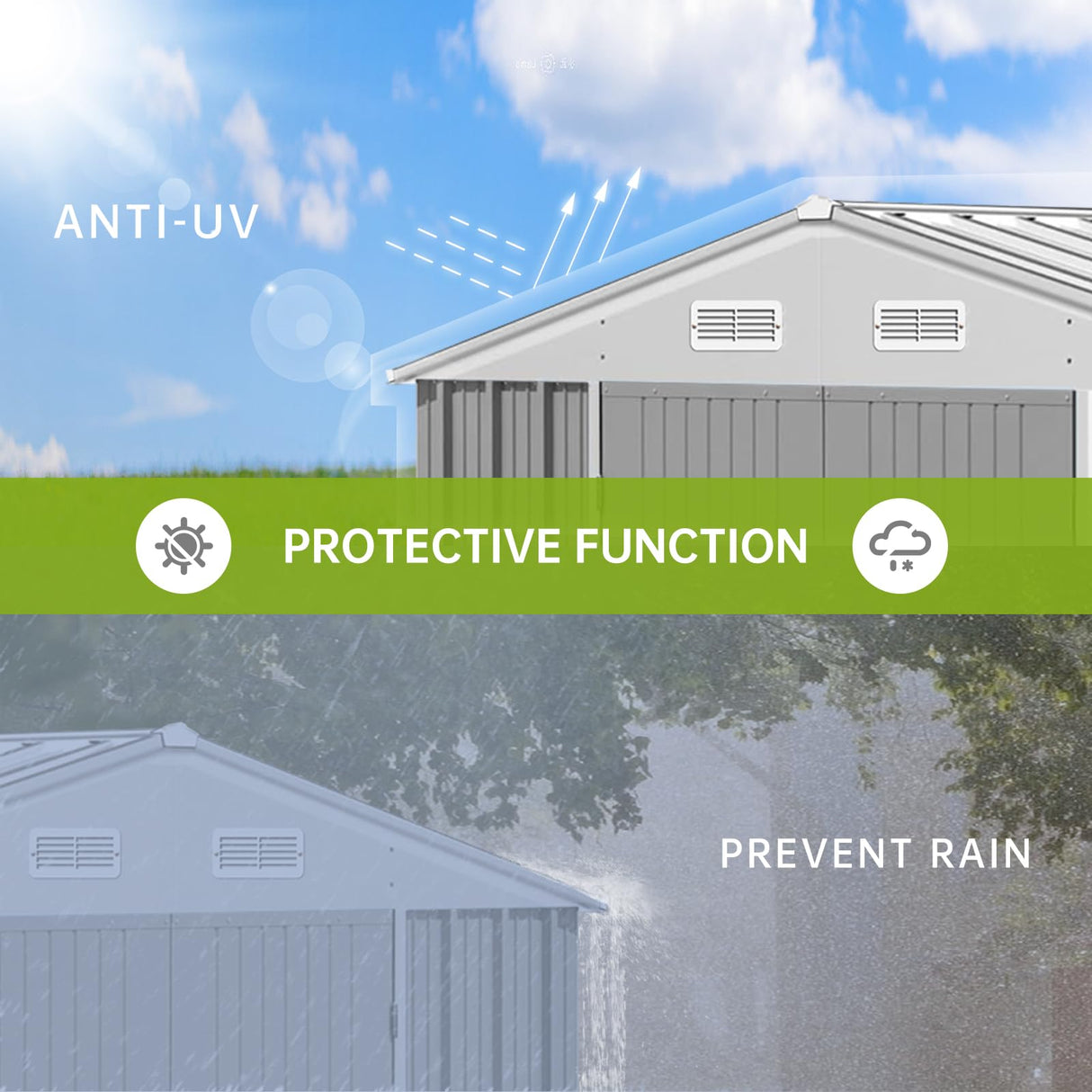 GarveeLife 12x10 Ft Outdoor Storage Shed, Large Steel Multipurpose Yard Shed, Metal Outdoor Tool Shed with Sloped Roof and Door Lock Design for Organizing Tools & Equipment in Yard, Garden, Grey GarveeLife