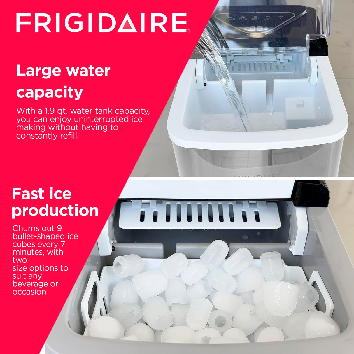 Frigidaire EFIC123-SS Counter Top Maker, Produces 26 pounds Ice per Day, Stainless Steel Frigidaire
