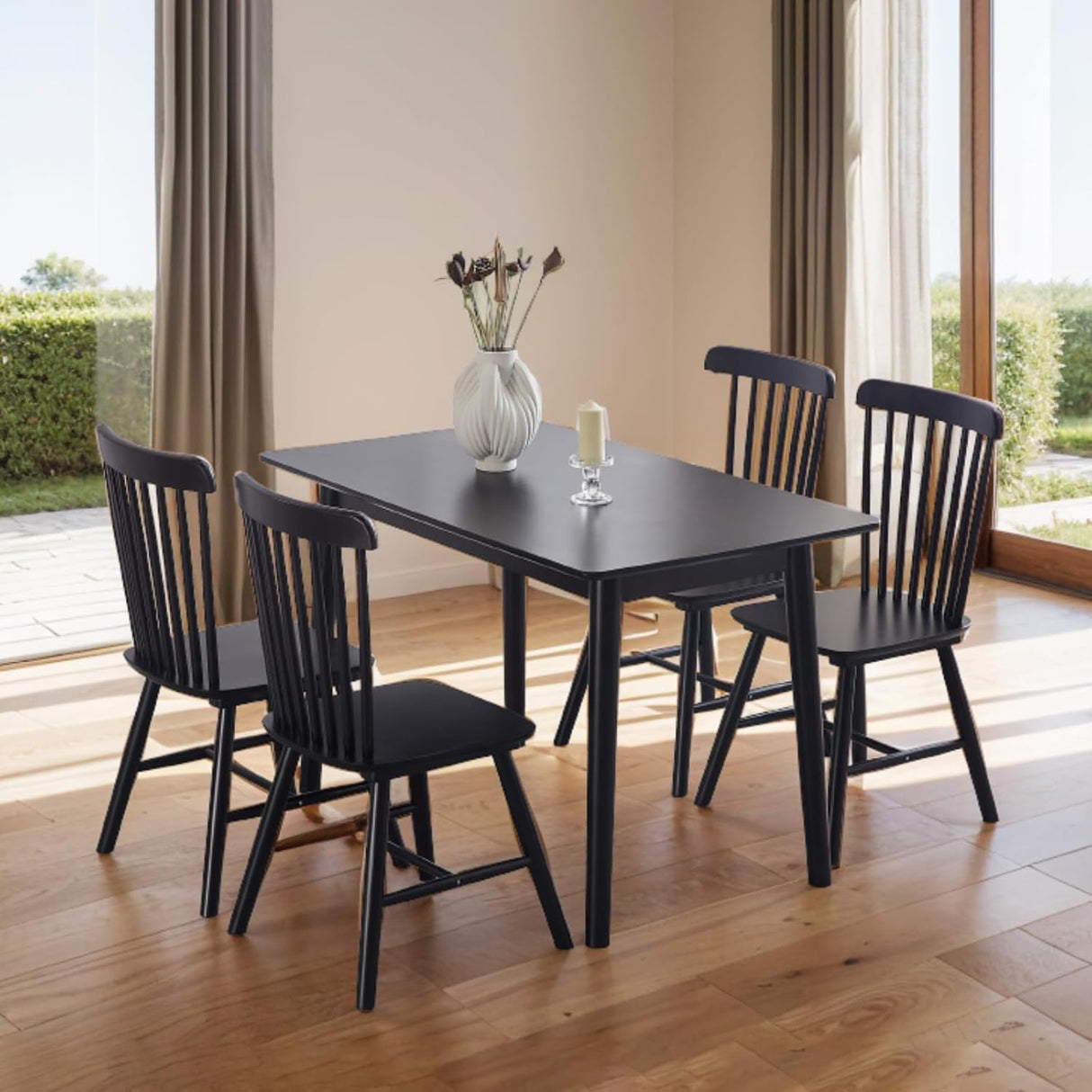 Aimerive Black Windsor Dining Chairs Set of 4 Wooden Dining Chairs Spindle Back Dining Room Chairs, Modern Farmhouse Solid Wood Kitchen Chairs for Living Room, Restaurant, Cafe Aimerive