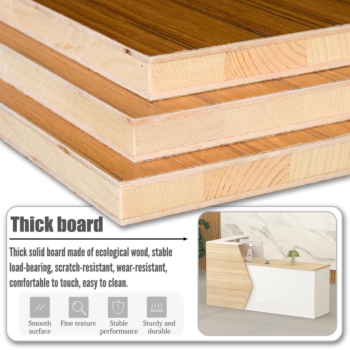 Reception Desk with Counter Modern, 39.4-118.1'', Solid Wood Ecological Board, Large Storage Space,Lockable Storage Drawers, Front Office Desk for Salon, Office, Lobby EQWZUPD