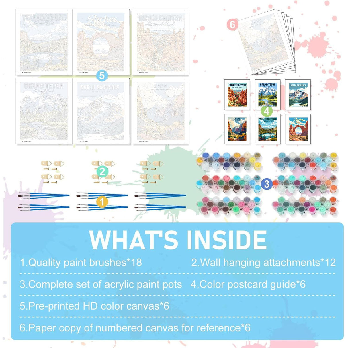 bleihum 6 Pack Paint by Numbers Kit for Adults National Park- Landscape Adult Paint by Number Kits on Canvas, DIY Acrylic Painting with Numbers Craft for Home Decor Gift 10x14 in bleihum