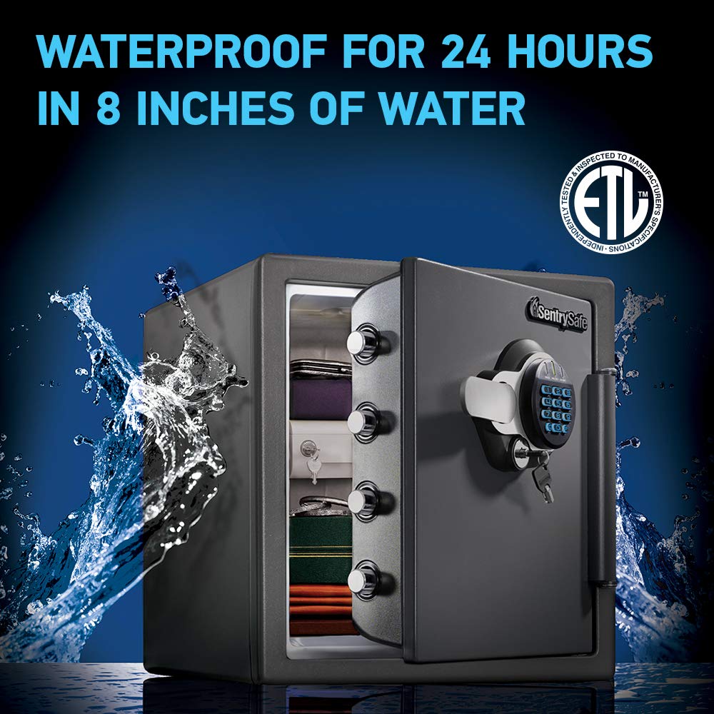 SentrySafe Waterproof and Fireproof Alloy Steel Digital Safe Box for Home with Code Button Keypad, 1.23 Cubic Feet, 17.8 x 16.3 x 19.3 Inches (exterior), SFW123GDC SentrySafe