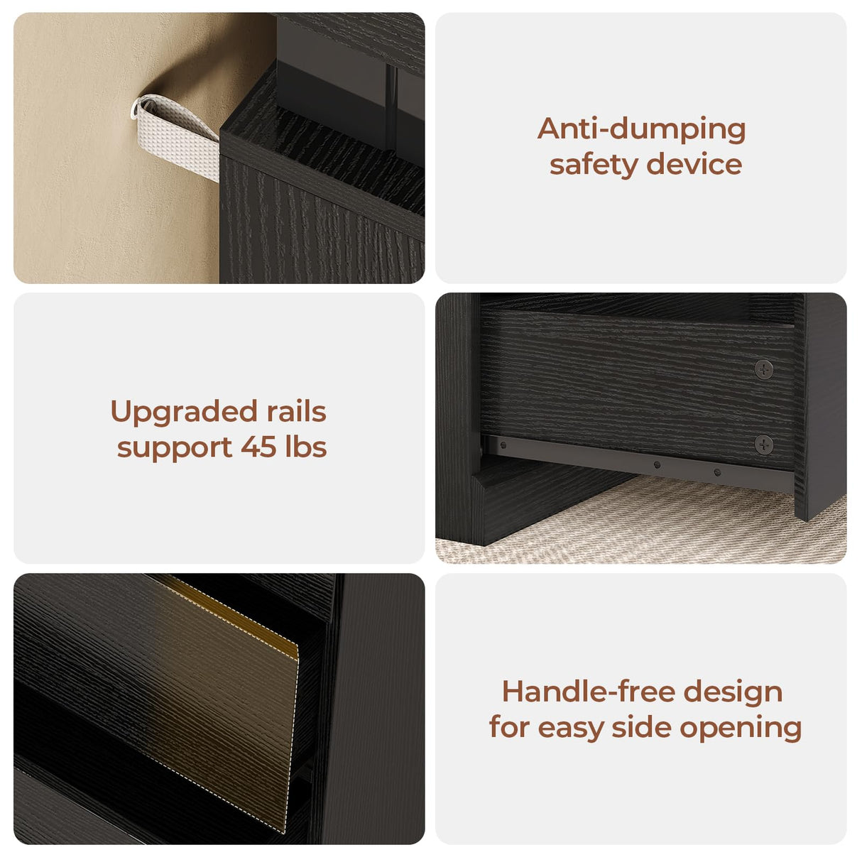 UPOSOJA Tall Black Dresser for Bedroom, Modern 5 Wood Drawers with LED Light and Power Outlet, Floating Dressers for Closet, Large Chest of Drawer for Living Room, Hallway, Entryway UPOSOJA