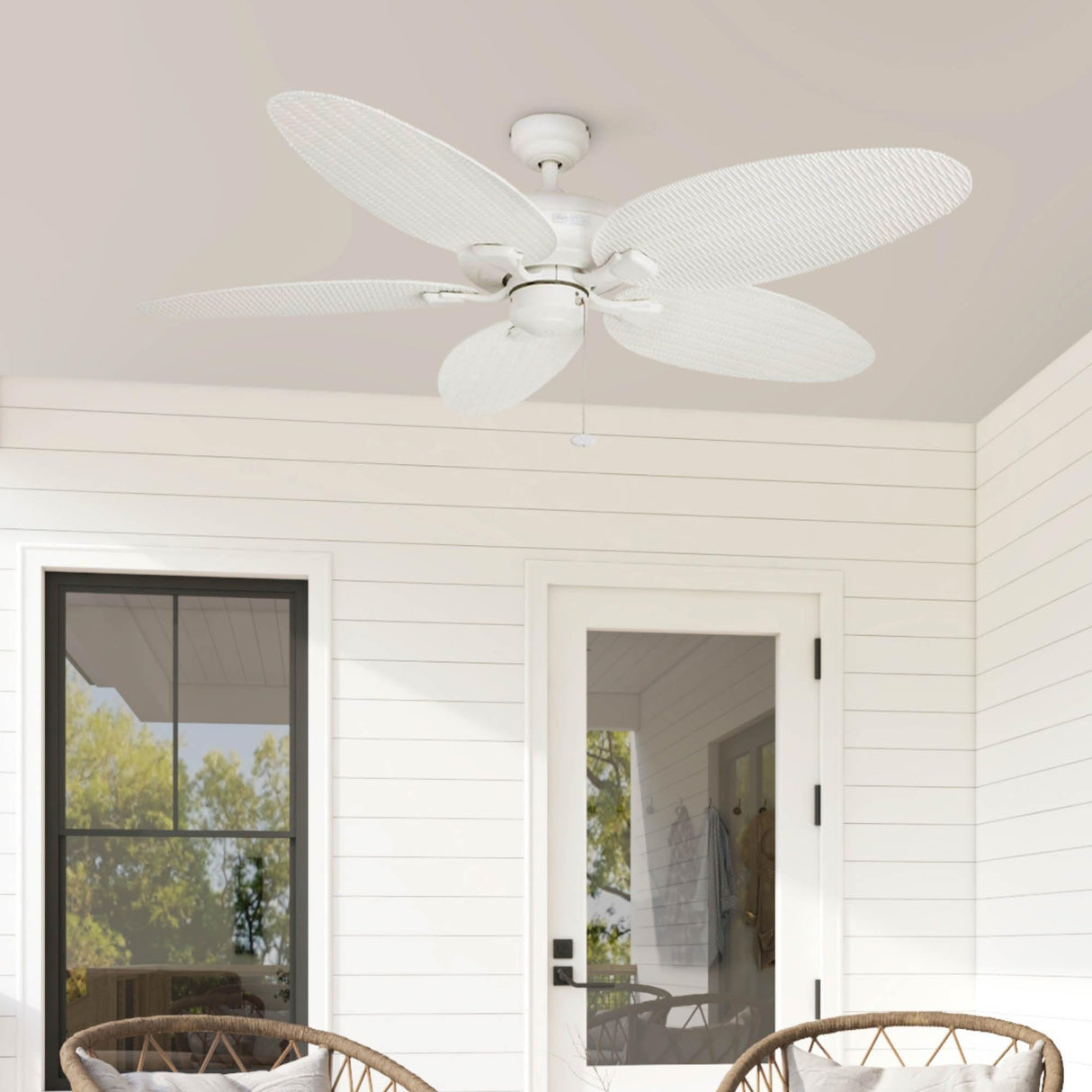 Honeywell Ceiling Fans Duval 52 Inch Ceiling Fan, Quick 2 Hang Indoor/Outdoor Ceiling Fan with Pull Chain, Tri-Mount 5 Blade Tropical Design, ETL Damp Rated, White (50206-01) Honeywell Ceiling Fans