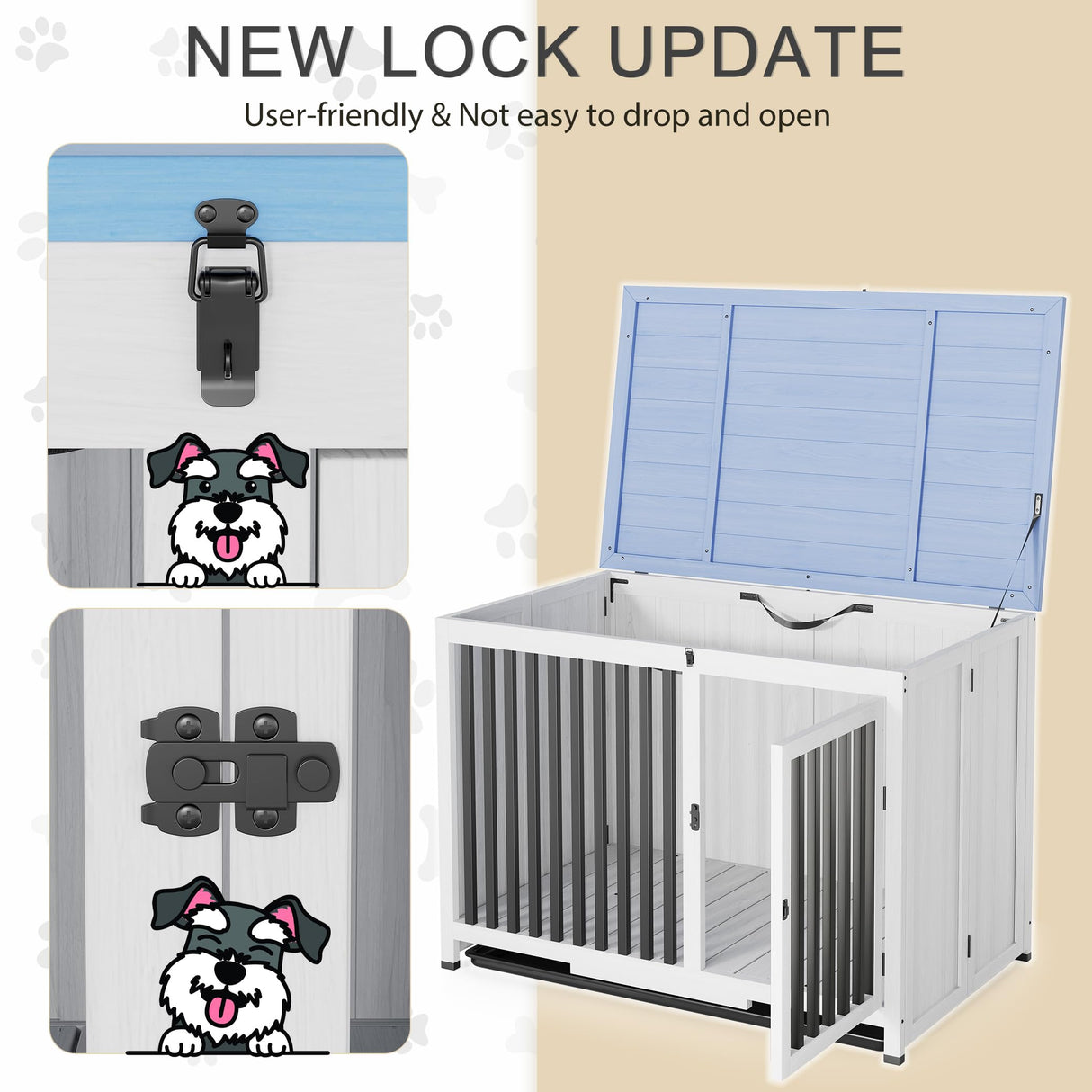 GarveeLife 33in Furniture Dog Crate, Large/Medium Dog Crate End Table, Solid Wood Portable Foldable Indoor, No Assembly Needed (White and Blue) GarveeLife