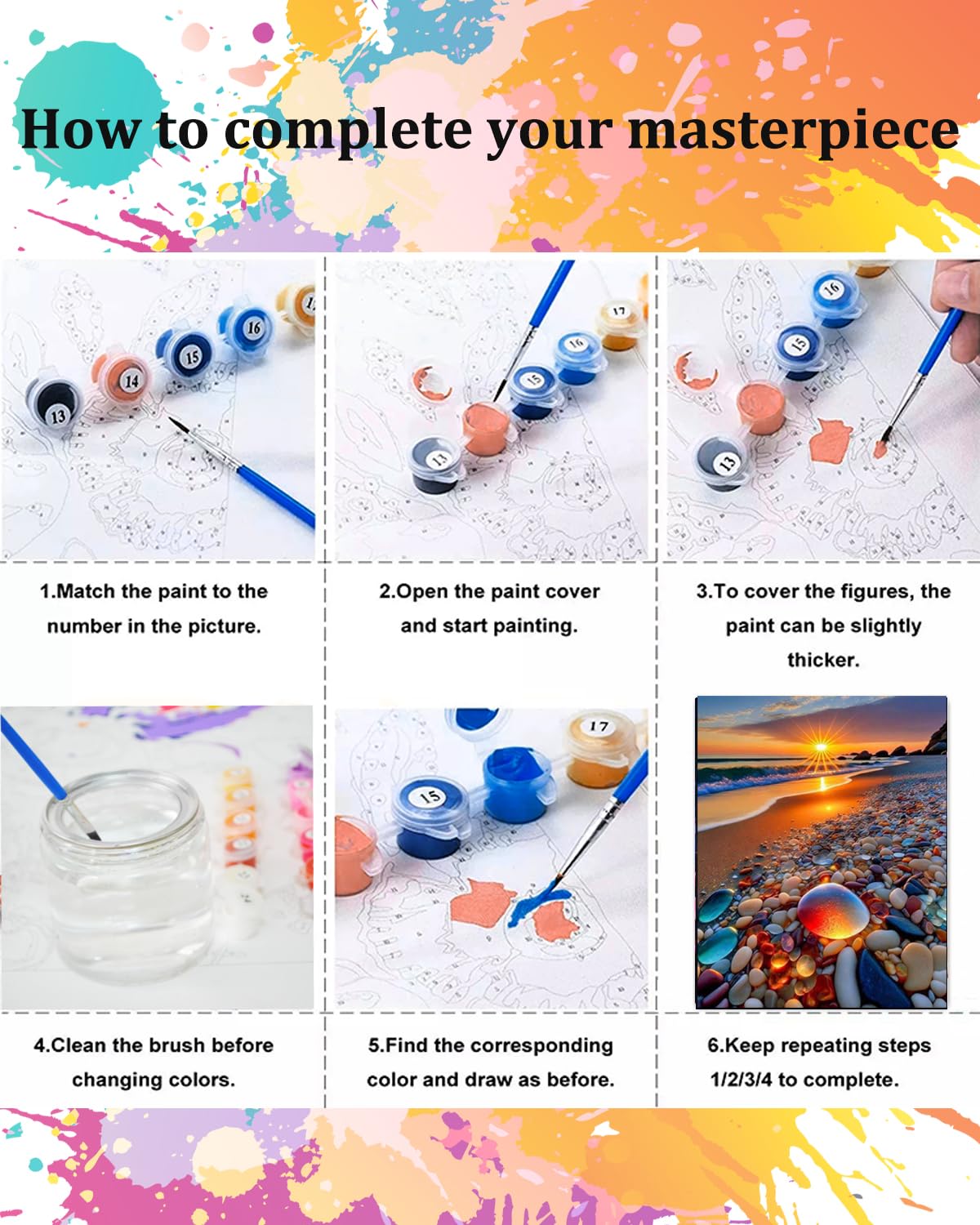 TOCARE Beach Paint by Numbers Kit for Adults Beginner, Adult Paint by Number Canvas Sunset Beach, Oil Painting Paint by Numbers Adult Nature Scenes 16x20inch TOCARE