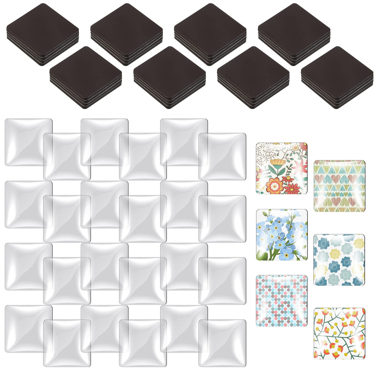 72 Pieces Craft Magnets Glass Ceramic Ferrite Magnet with Adhesive Backing and Transparent Clear Glass Cabochons for DIY Craft Fridge Refrigerator Magnets Pendants(Square,1.2 Inch) Weewooday