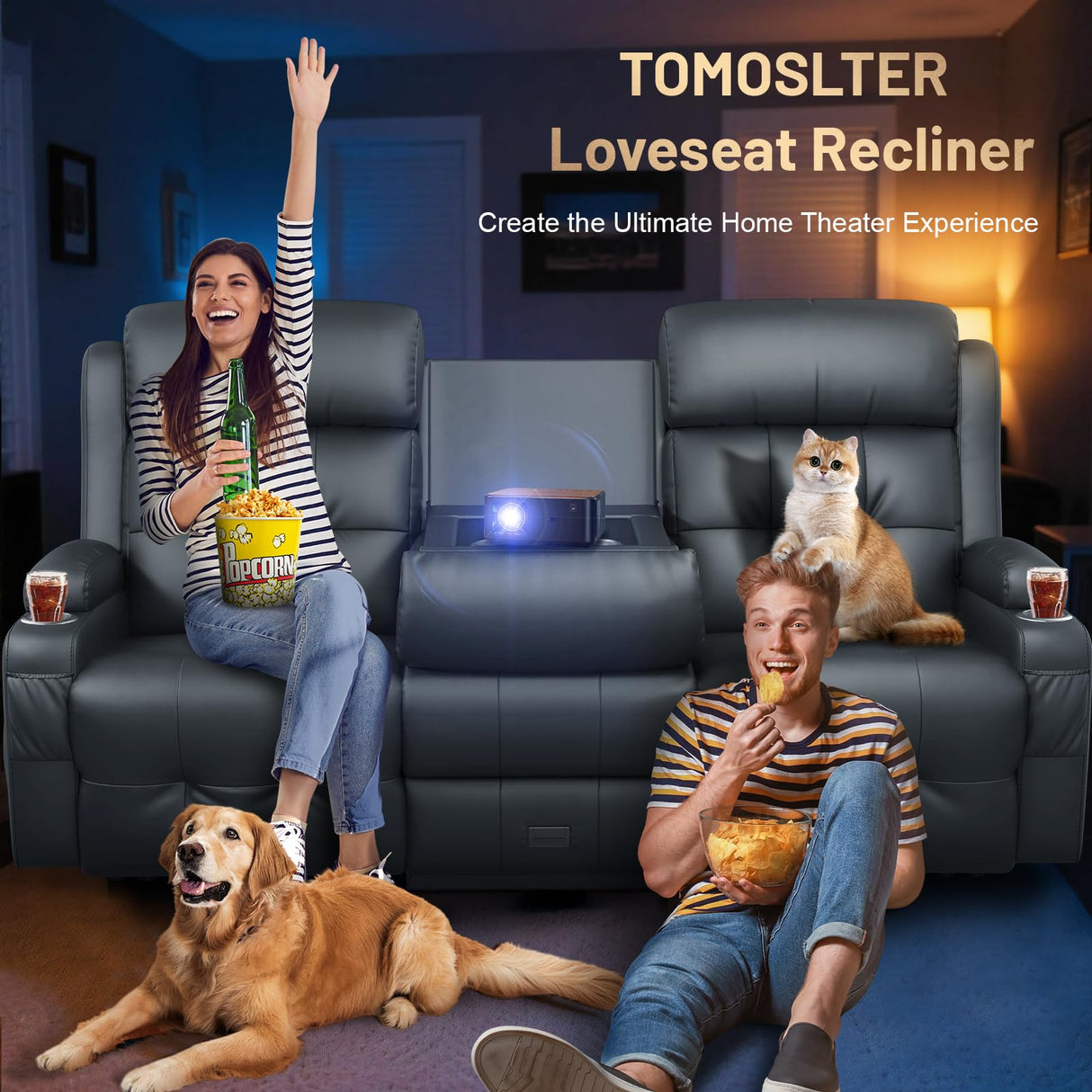 3-Seater Loveseat Recliner Sofa, Home Theater Seating Reclining Couch with Flip Middle Backrest, RV Wall Hugger Sleeper Sofa with Massage, Dawer & Cup Holders, 150° Recline for RV & Living Room TOMOSLTER