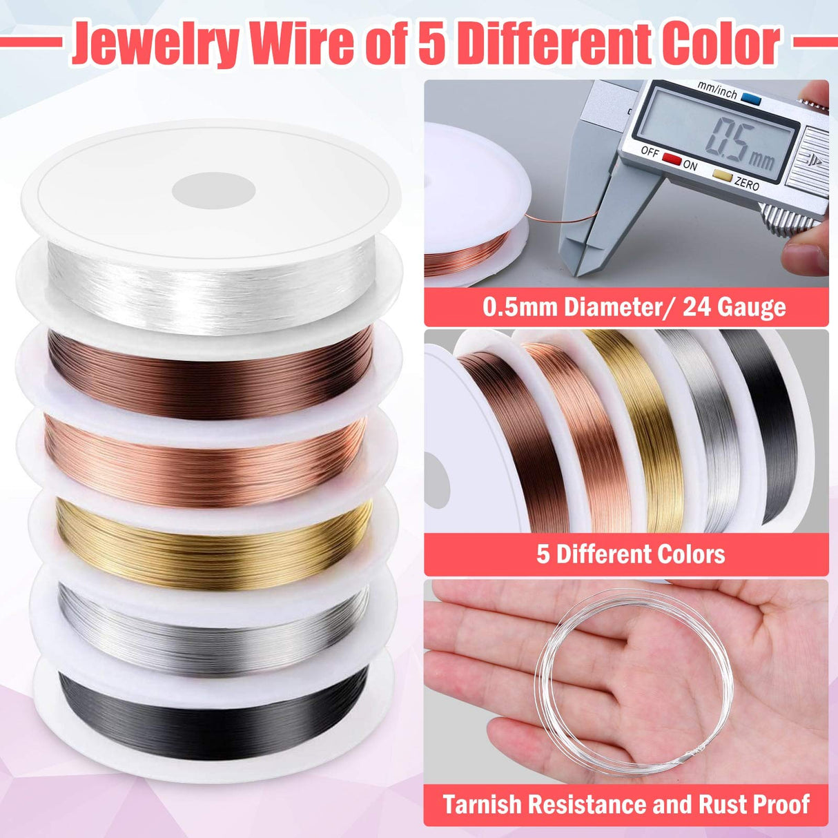Thrilez Wire Wrapping For Jewelry Making, Repair and Beading Supplies Kit with Craft Ring Wire, Tools, Pliers and Jewelry Findings Thrilez