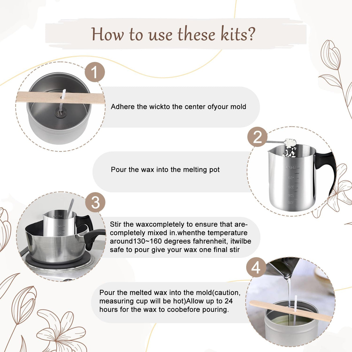 Candle Making Kits for Adults,Beginner,Kids, Soy Wax, Making Supplies Include 5 LB Soy Wax Flakes, 100 Candle Wick, Centering Devices, Melting Pot Wfmolcand