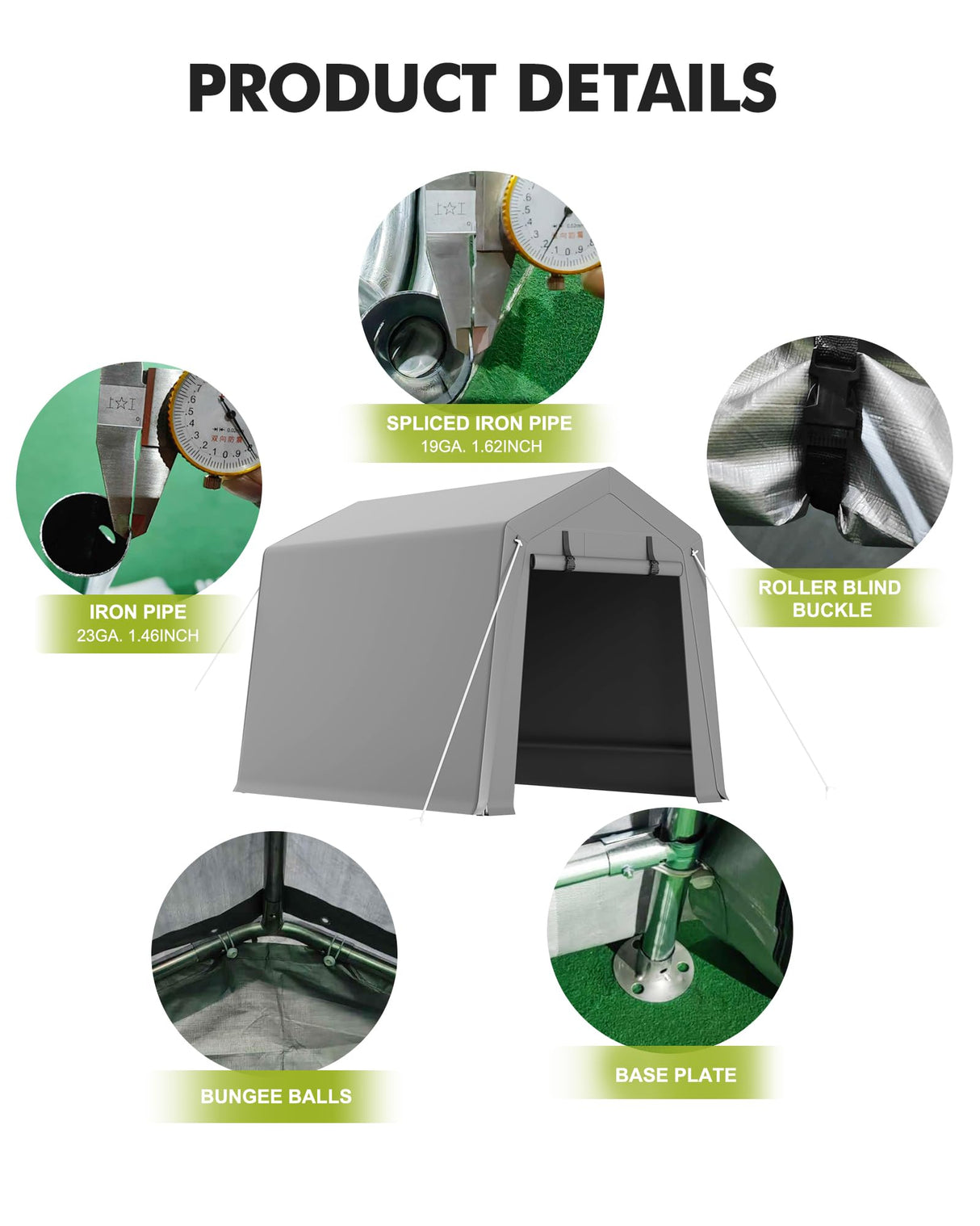 6 x 8 ft Portable, Carport Storage Shed with Heavy Duty Waterproof Tarp & 2 Roll-Up Zipper Doors, Ideal Tent for Motorcycles, Bikes, Garden Tools, and Firewood Hipicute