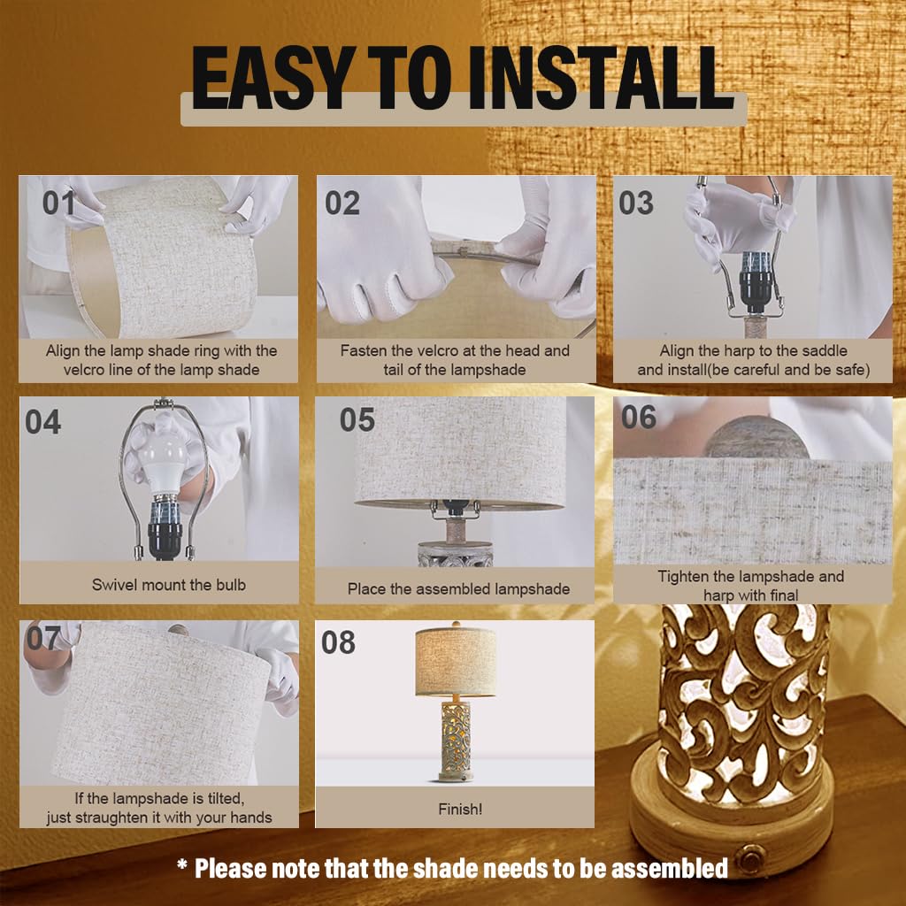 OYEARS 3-Way Dimmable 22'' USB A+C Touch Control Table Lamp Set of 2 with Nightlight for Living Room Bedroom Farmhouse Bedside Nightstand Lamps (Bulb Included) OYEARS