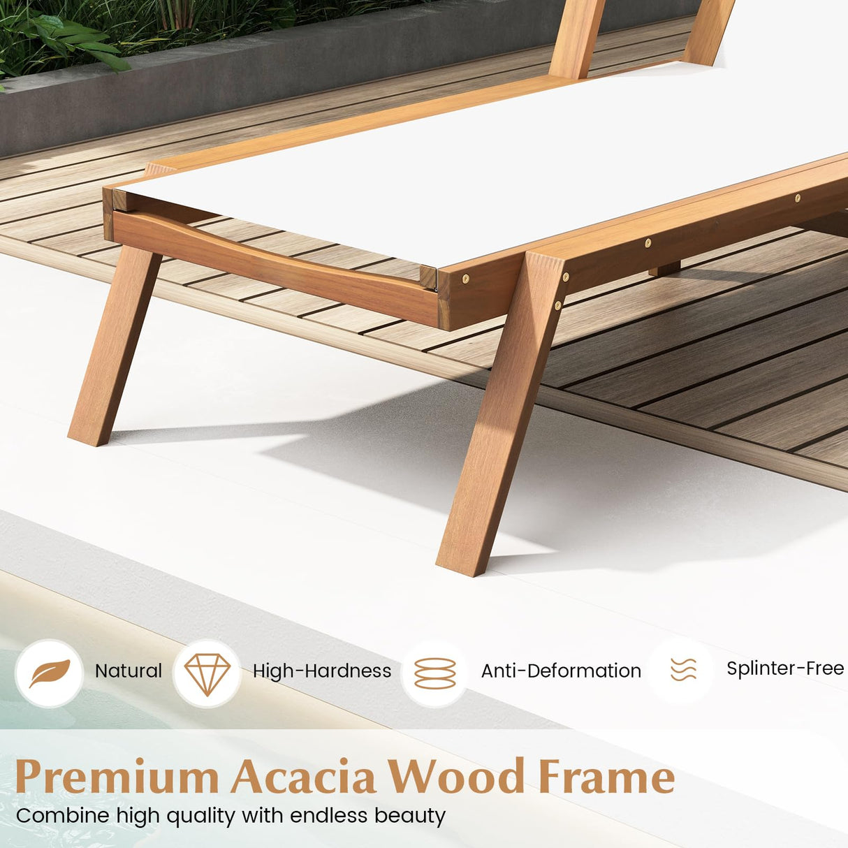 Tangkula Patio Chaise Lounge Chair, 5 Position Adjustable Acacia Wood Patio Lounger, for Backyard, Porch, Poolside (1) Tangkula