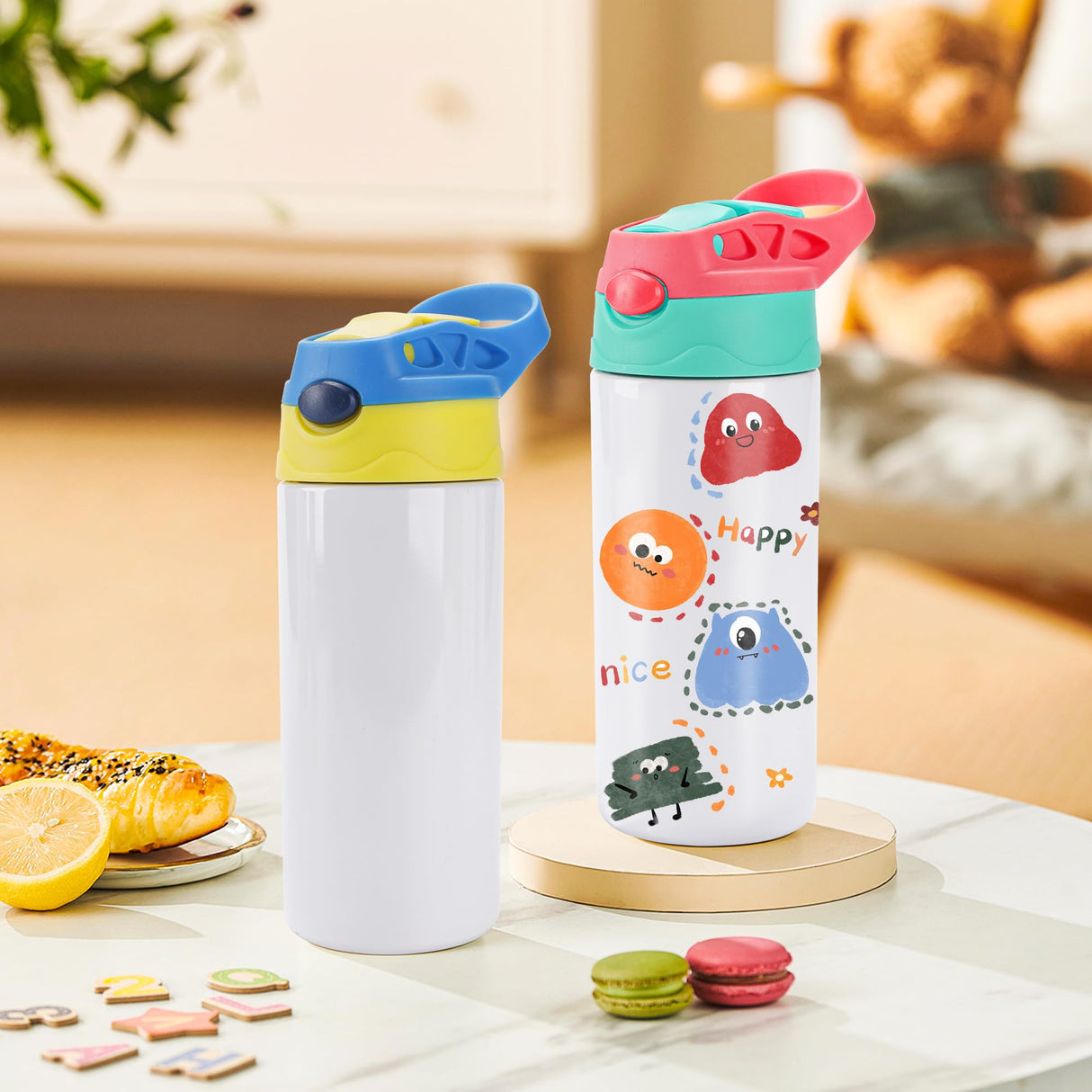 Joyclub 5 Pack Kids Sublimation Tumbler with Lid and Straw 12 oz Kids Sublimation Water Bottles Stainless Steel Sublimation Cups for DIY Insulated Tumbler Heat Press Print Joyclub