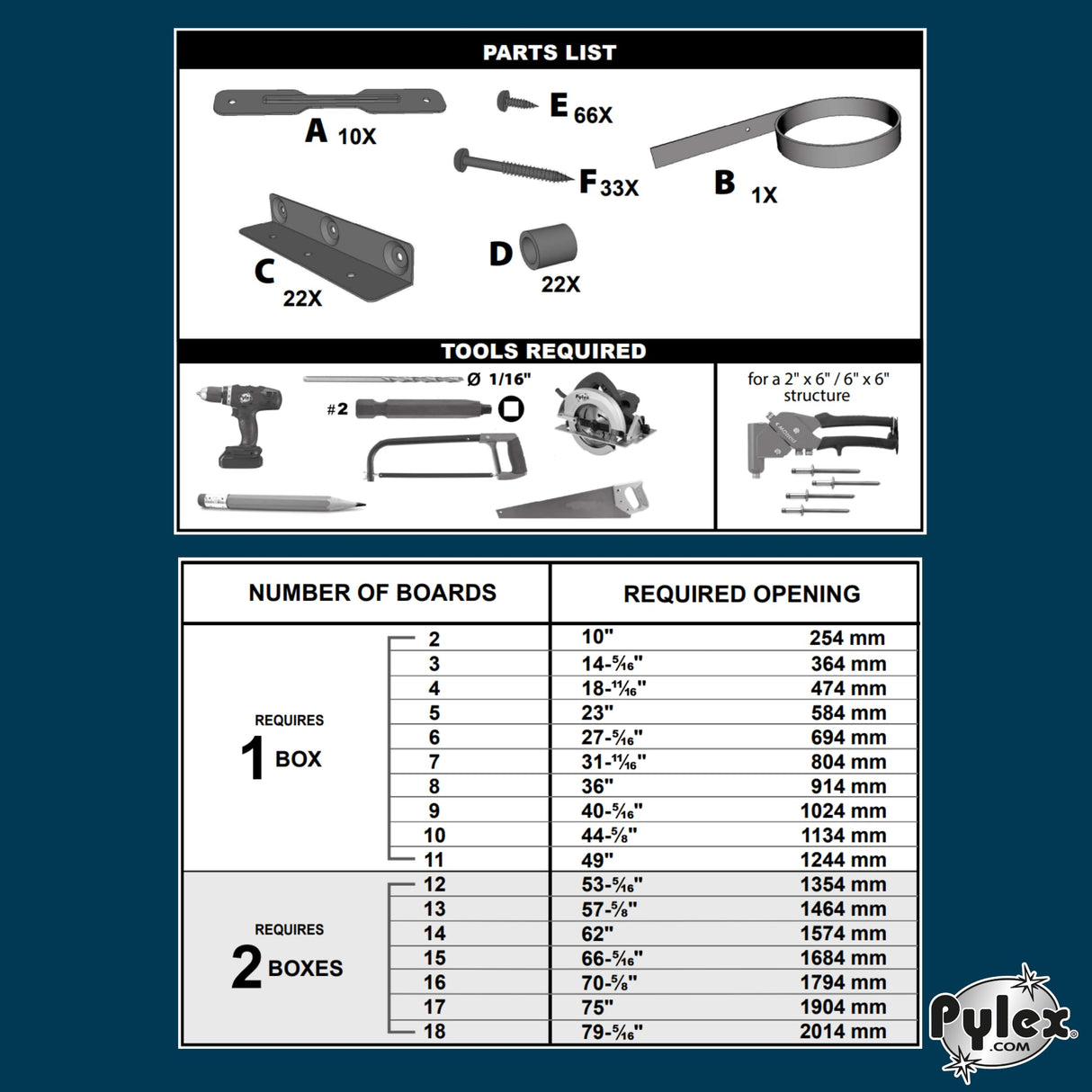 Pylex Deck Sunblind System 11060, Louvers Bracket Shutter Hardware Kit, Up to 11 Boards (48'') - Black Steel Baked Powder Coating Brackets Pylex