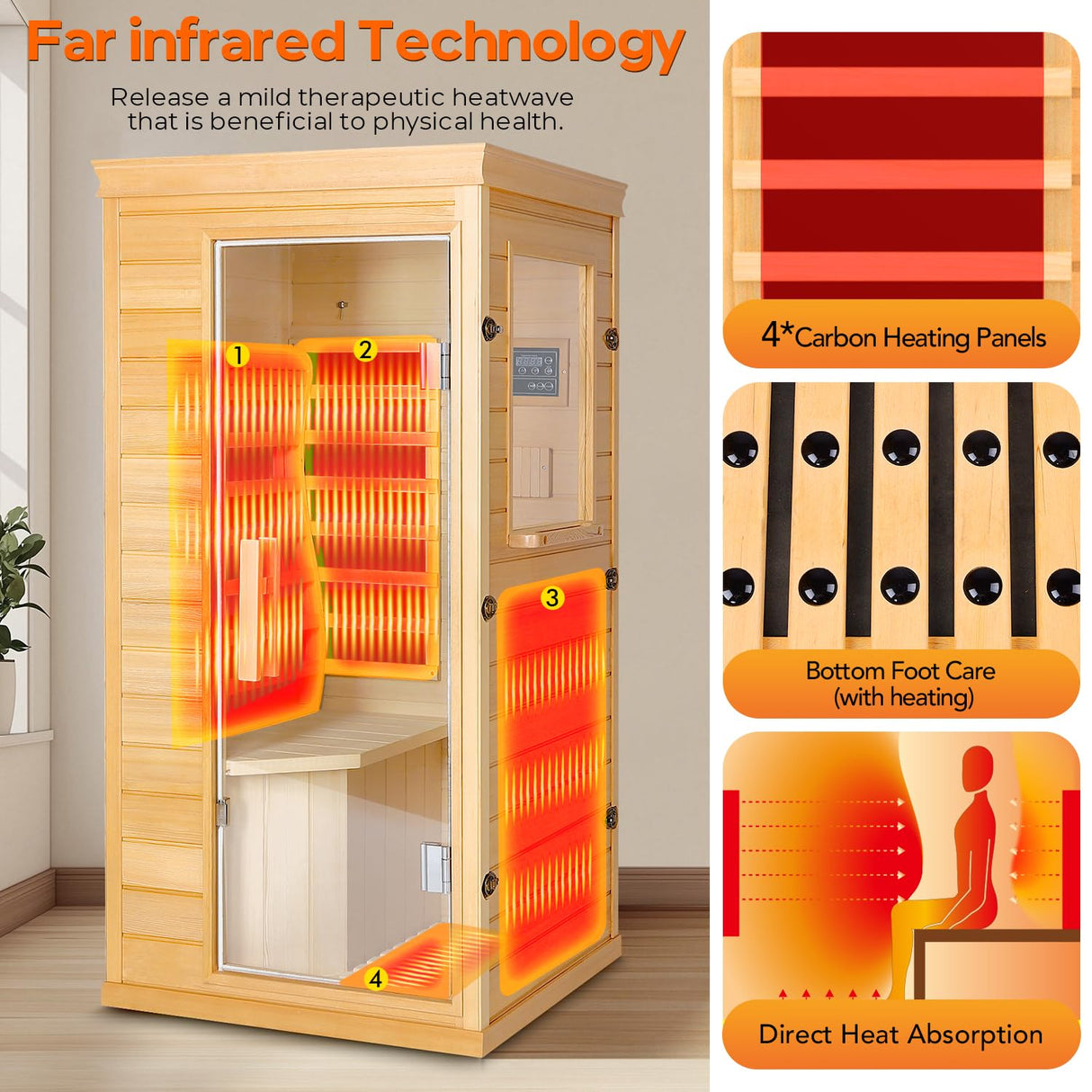 ReeQuo Far Infrared Sauna, Canadian Hemlock Wood Sauna Spa Room for Indoor,850W 110V Low EMF Saunas with Control Panel and Integrated Speakers, Mini Home Sauna Room for One Person (Wood) ReeQuo