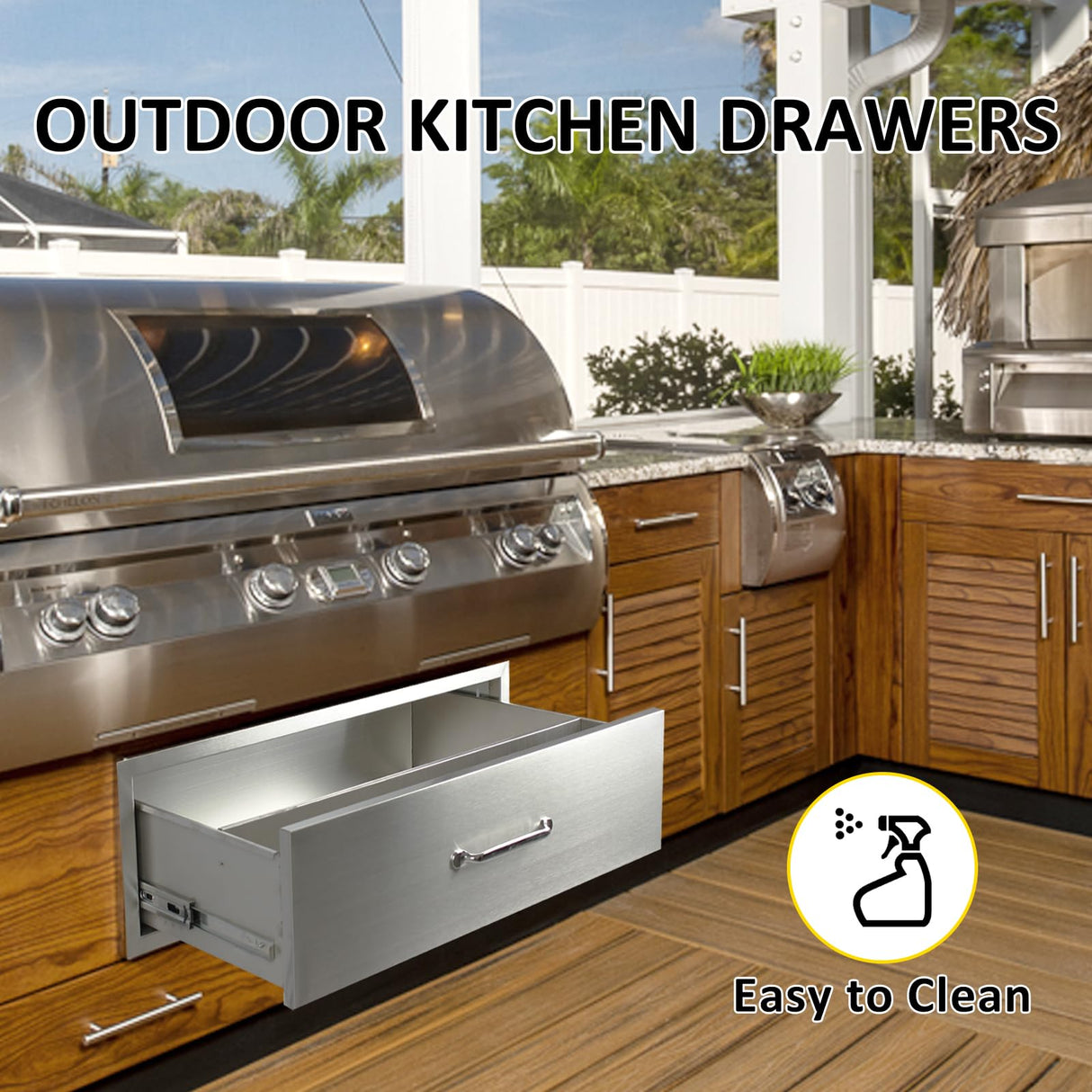 SGOLAN Outdoor Kitchen Drawers 30" W x 10" H x 23" D Flush Mount BBQ Single Drawers with Divider,Built-in Stainless Steel Drawer with Chrome Handle for Outdoor Kitchen Island Patio Grill Station SGOLAN