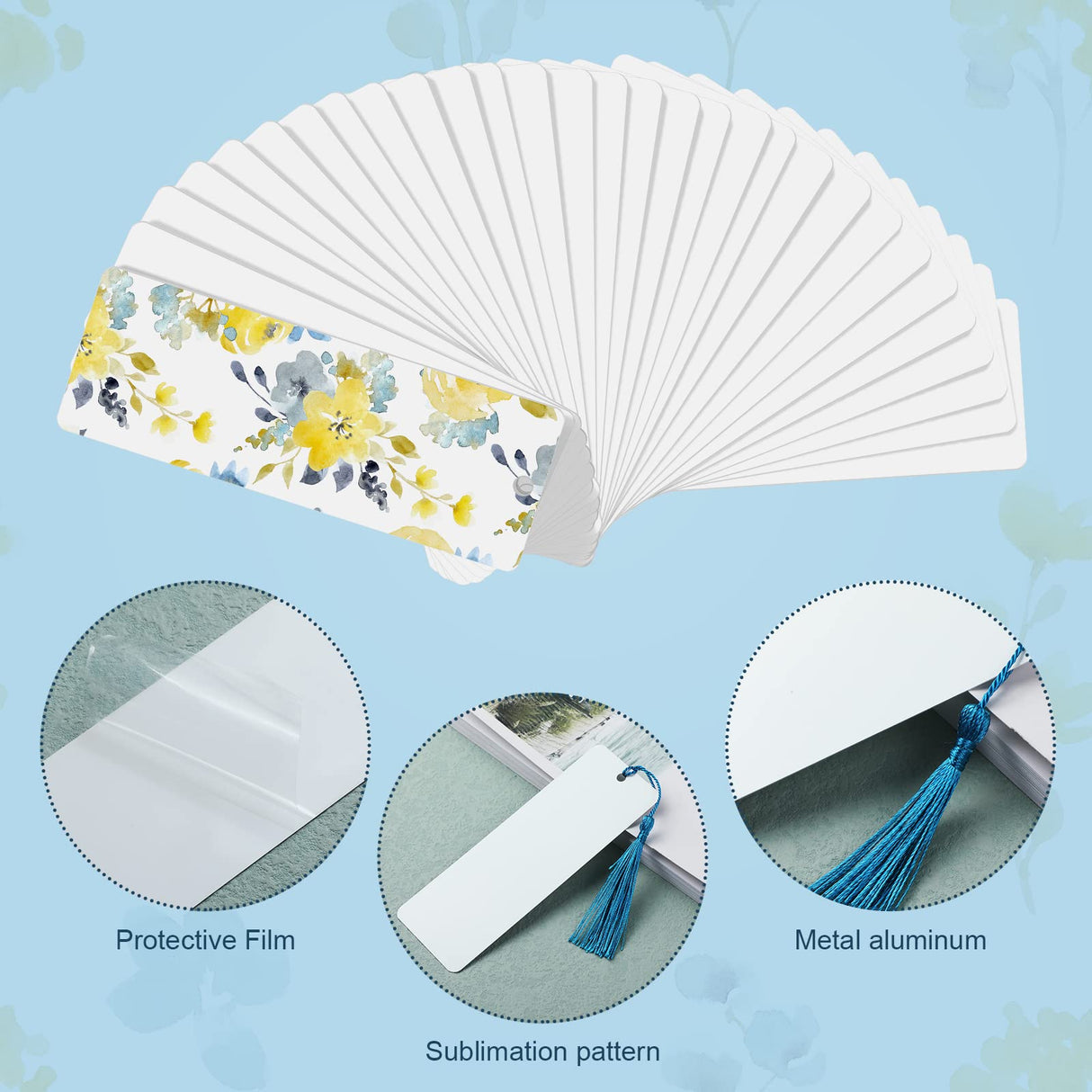 Fumete 30 Pieces Sublimation Blank Bookmark Heat Transfer Metal Aluminum DIY Bookmark with Hole and Colorful Tassels for Crafts, Birthday Wedding, Sublimation Blank Keychains, Single Sided Printing Fumete