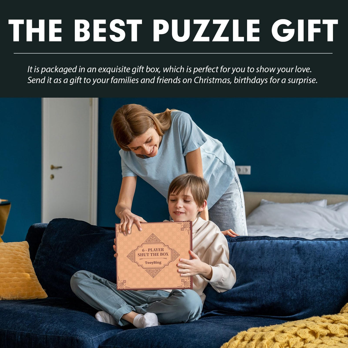 TooyBing Upgraded 1-6 Players Shut The Box Dice Game, Wooden Board Table Family Game for Kids and Adults with 16 Dice, Classic Tabletop Math Game for Pub Classroom Party, Gift for Christmas Birthday TooyBing