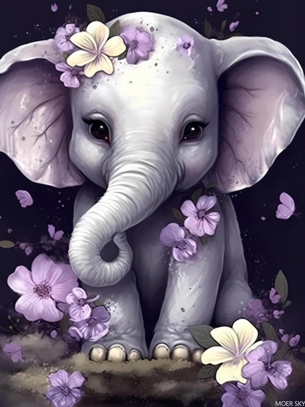 MOER SKY Forest Animals Diamond Painting Kits for Adults Purple Flowers Elephant 5D Gem Art Kit for Adult DIY Home Wall Gift 12x16 inch MOER SKY