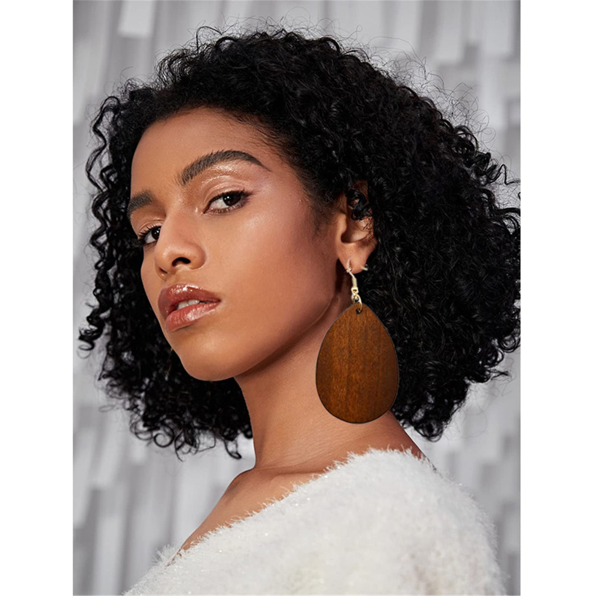 SMALLLOVE Wooden Hoop Earrings for Women Retro Black African Bohemian Wood Teardrop Geometric Lightweight Dangle Drop Earrings (Dark Brown) SMALLLOVE