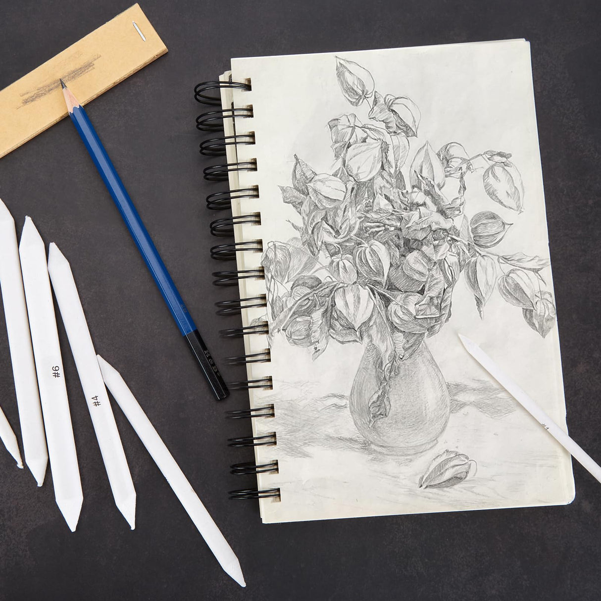 AGPTEK 48 PCS Sketch Drawing Tools, 20 Blending Stumps Set and 2 Sandpaper Pencil Sharpeners, Pencil Extension, Erasers,20 sponge replacement heads & 1 Felt Bag for Student Sketch Drawing Accessories AGPTEK