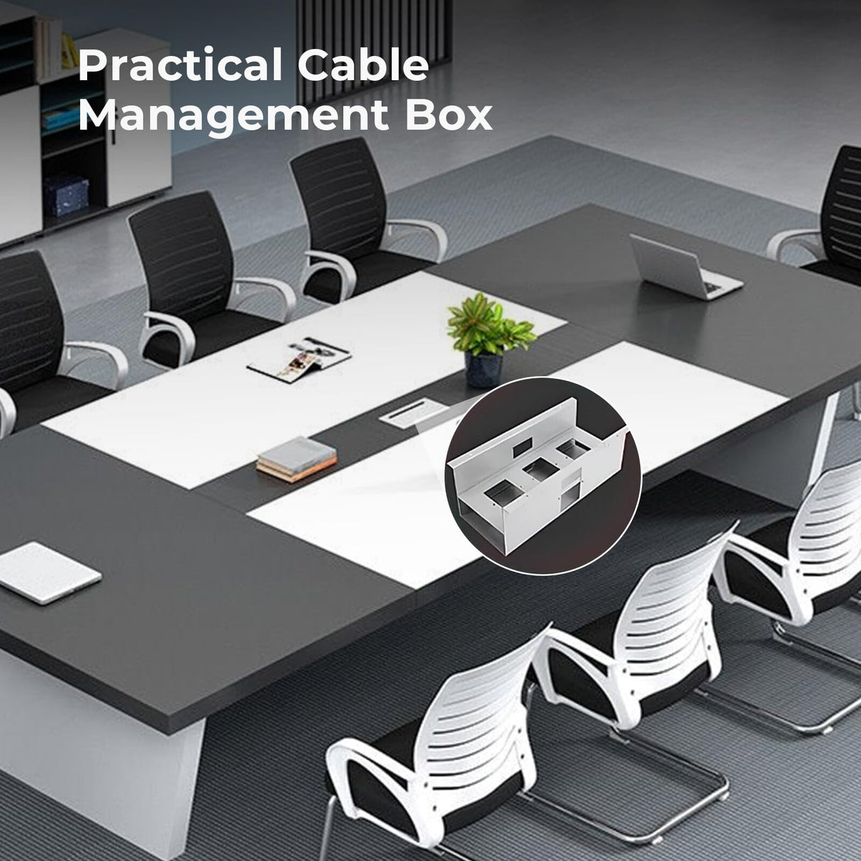 Anzhap 10FT Conference Table for 10 People โ 118"L*51"W*29"H Large Rectangle Meeting Seminar Table with Cable Management, Thickened Desktop, Trapezoidal leg for Office Conference Room(White + Grey) Anzhap