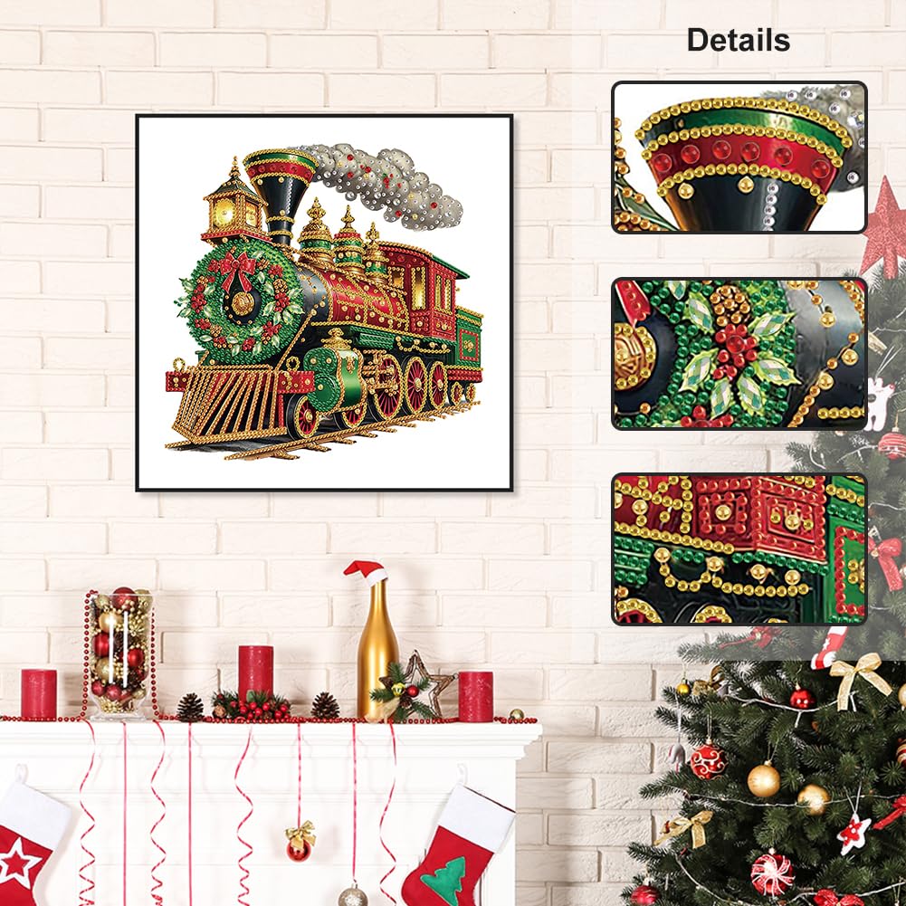 Stalente Diamond Painting Kits for Adults Christmas Train, 5D Special Shape Diamond Art Kits for Beginners, Crystal Rhinestones Diamond Painting for Home Wall Decoration Gift 12×12inch Stalente