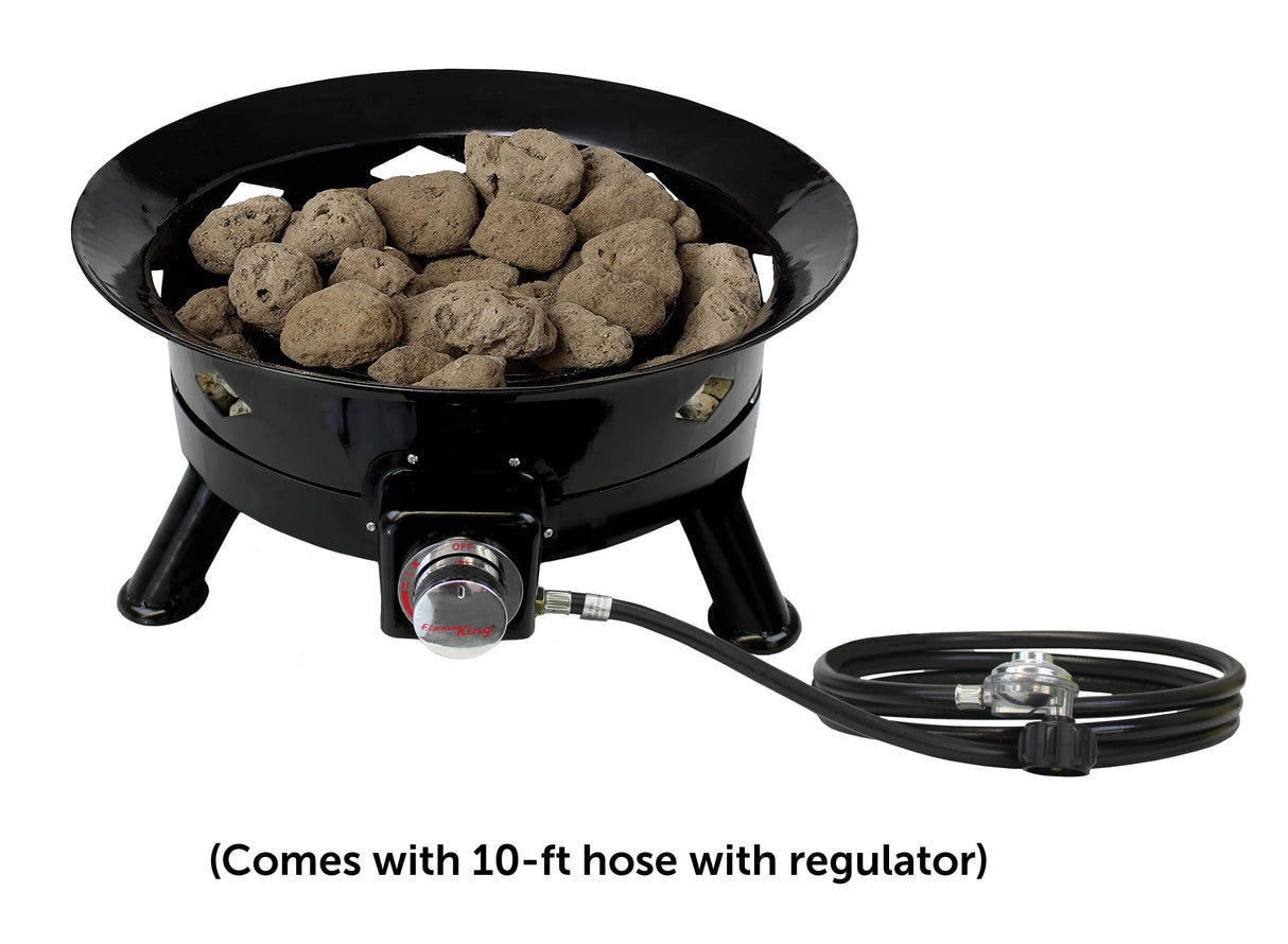 Flame King Smokeless Propane Fire Pit, 24-inch Portable Firebowl, 58K BTU with Self Igniter, Cover, & Carry Straps for RV, Camping, & Outdoor Living Flame King