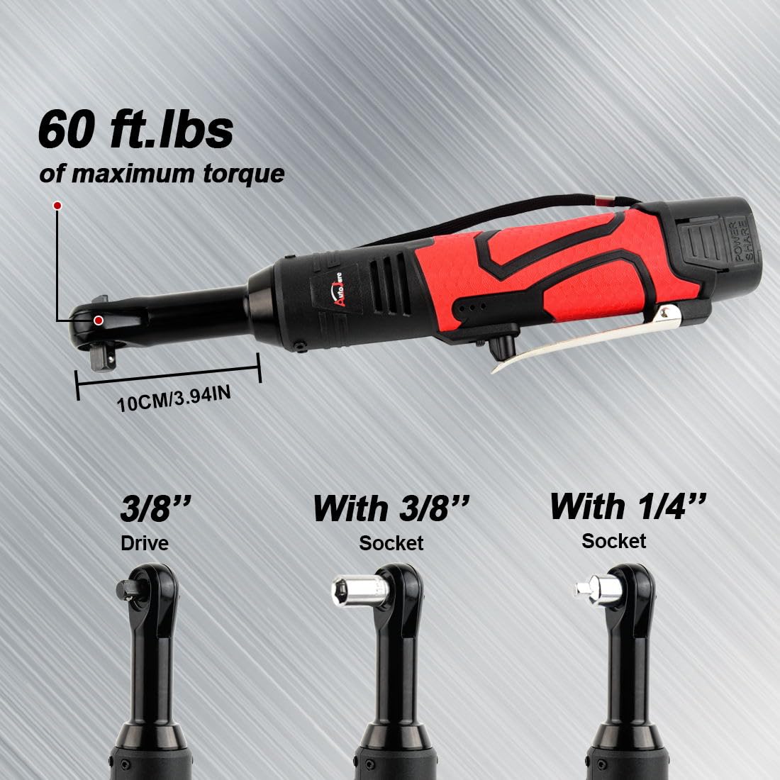 AUTOJARE Extended 18V Cordless Electric Ratchet Wrench Set 3/8" Drive 450RPM Power Ratchet Tool Kit 60 ft-lbs Cordless Ratchet Kit with 1/4" Socket Adapter, 7pcs Socket, Charger and 2pcs Batteries AUTOJARE