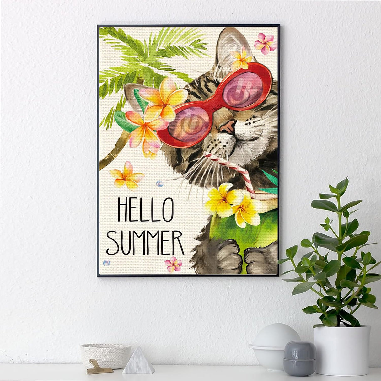 EIBEILI Cat Diamond Art Kits for Adults,5D Summer Diamond Painting Kits for Beginners,DIY Round Full Drill Painting with Gem Art Craft Kits for Home Wall Decor 12x16inch EIBEILI