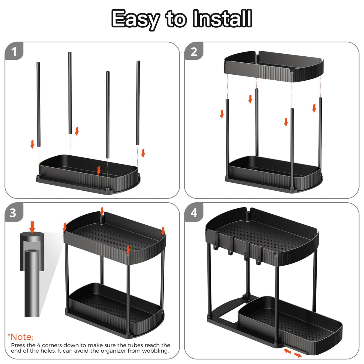 Ukeetap 2 Pack Multi-Purpose Pull-Out Storage Organizers, Under Sink Organizers and Storage for Bathroom & Kitchen, Under Cabinet Organizers and storage, 12.8 Inch, Black ukeetap