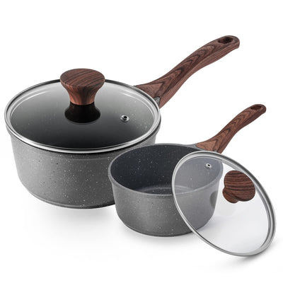 SENSARTE Nonstick Sauce Pan with Lid Saucepan Set, Swiss Granite Coating Sauce Pot Kitchen Cooking Pot, Induction Comptable, PFOA Free, 1.5 + 2.5 QT