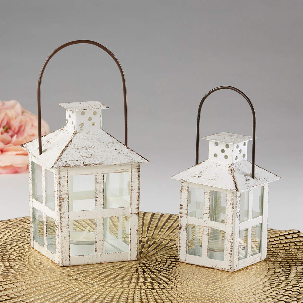 Kate Aspen Rustic Farmhouse Decor White Candle Holder Lantern Decorative (5 Inch), Wedding Decoration, Centerpiece Table Decorations, Home Decor, Shelf Decor, Fireplace Lantern Kate Aspen
