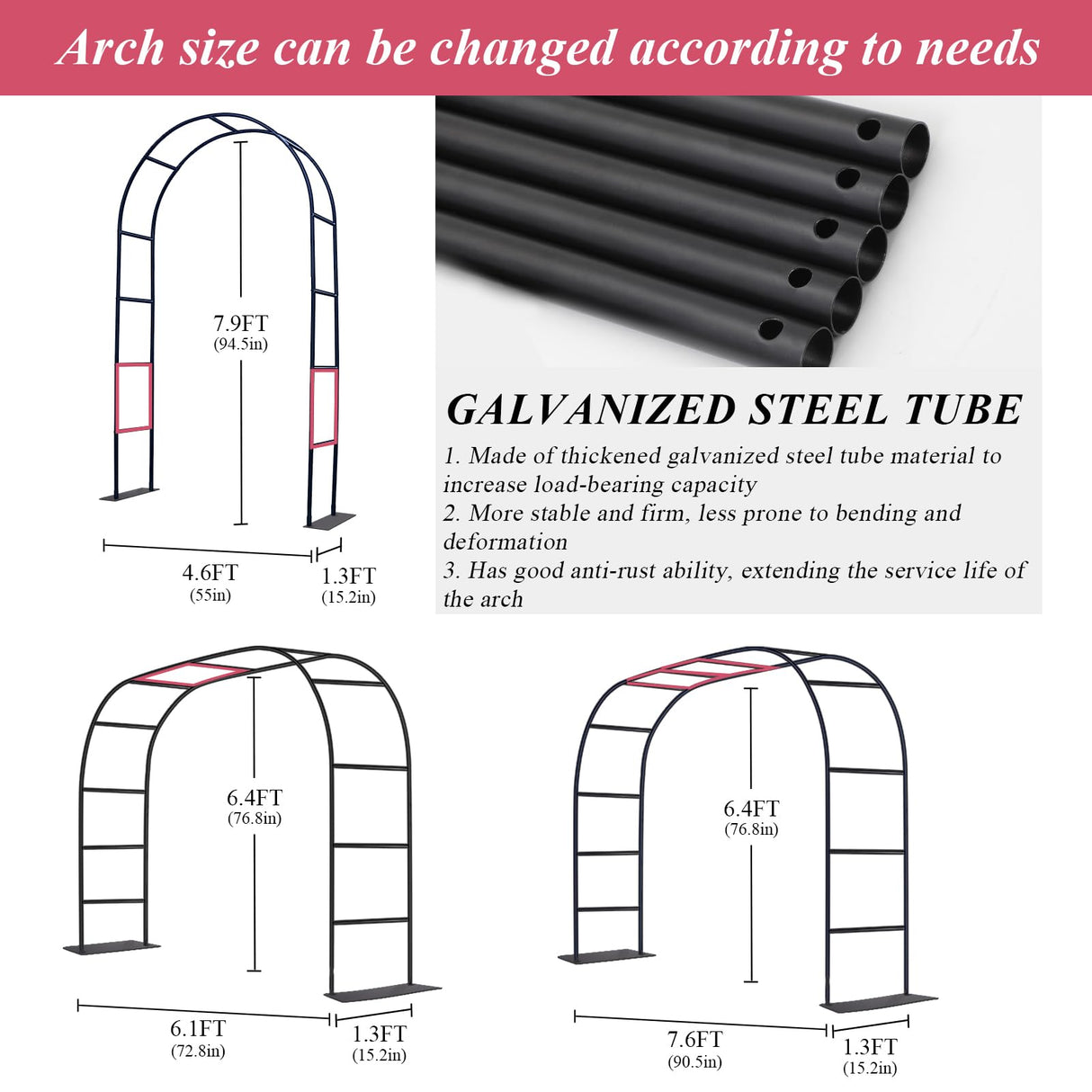Thickened Tube Garden Arch Trellis - 4.6ft Wide x 7.9ft High or 7.6ft Wide x 6.4ft High - Garden Trellis for Climbing Plants, Stable Garden Arbor, Wedding Arch Decorations, Birthday Party Decoration Ttootle