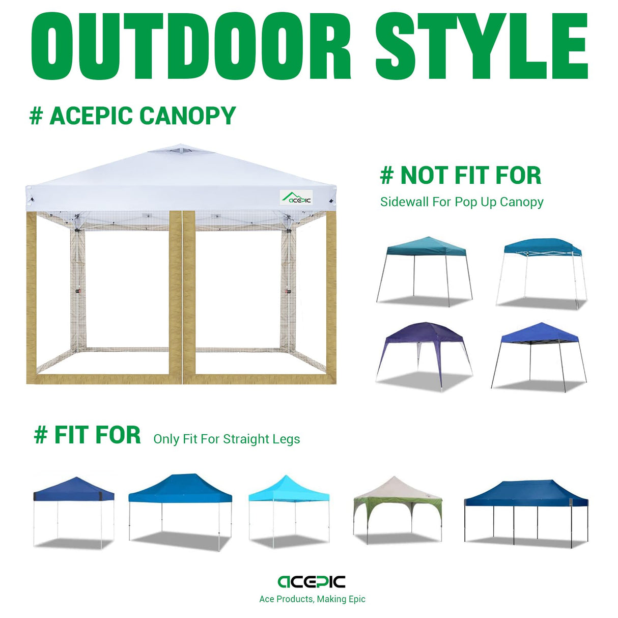 Acepic Gazebo Universal Replacement Mosquito Netting,10' x 10' Outdoor Mesh Netting Screen 4-Panel Sidewall with Zipper for Patio, Canopy, Garden and Backyard,(4PCS Mosquito Net Only,Khaki) Acepic