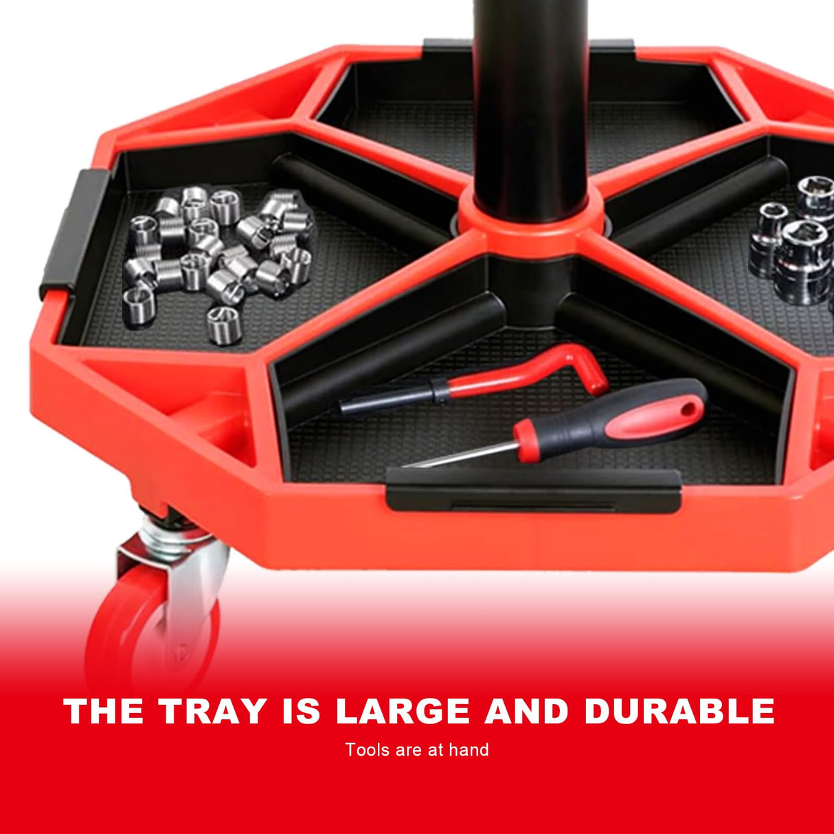 Torin ATRXF8308B Pneumatic Mechanic Stool/Rolling Shop Creeper Seat with Adjustable Height and 4 Removable Tool Trays, 300 lb Capacity, Black/Red Torin