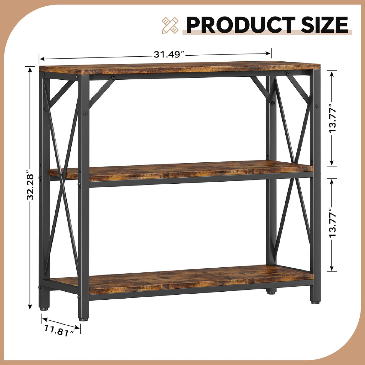 Homeiju Console Table 31.5" Width, 3-Tier Entryway Table with Storage, Industrial Sofa Table with Open Shelves, Foyer Tables for Entryway, Hallway, Kitchen, Living Room and Bedroom, Rustic Brown Homeiju