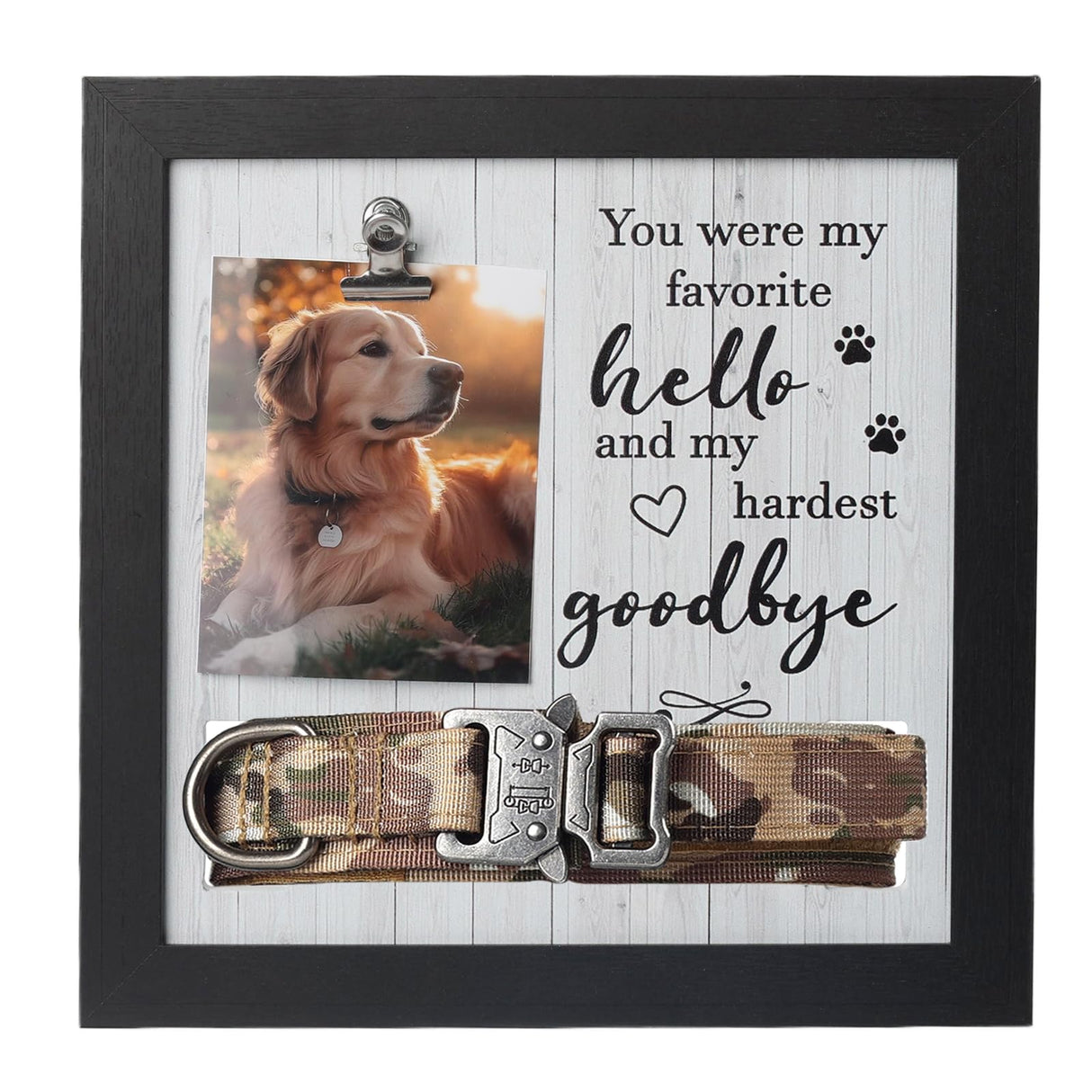 X-partner Pet Memorial Frame with Collar Holder – Dog and Cat Loss Remembrance Gift – You were My Favorite Hello and Hardest Goodbye – Sympathy Keepsake Frame for Pet Lovers X-partner