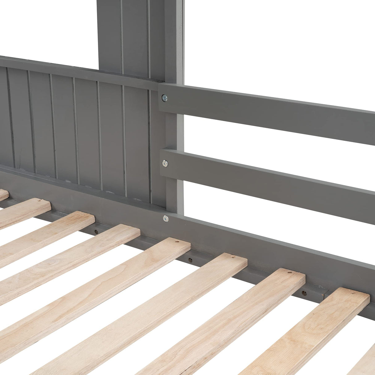 Harper & Bright Designs Grey Twin Over Full House Bunk Bed with Slide, Ladder, and Guardrails Harper & Bright Designs