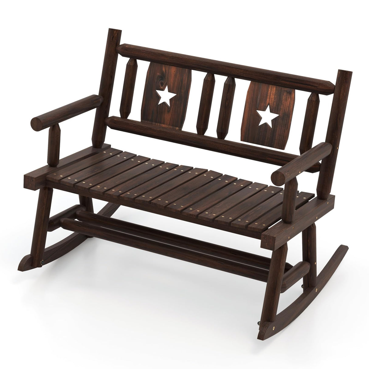 Tangkula Rustic Brown Double Rocking Loveseat for Outdoor Relaxation Tangkula
