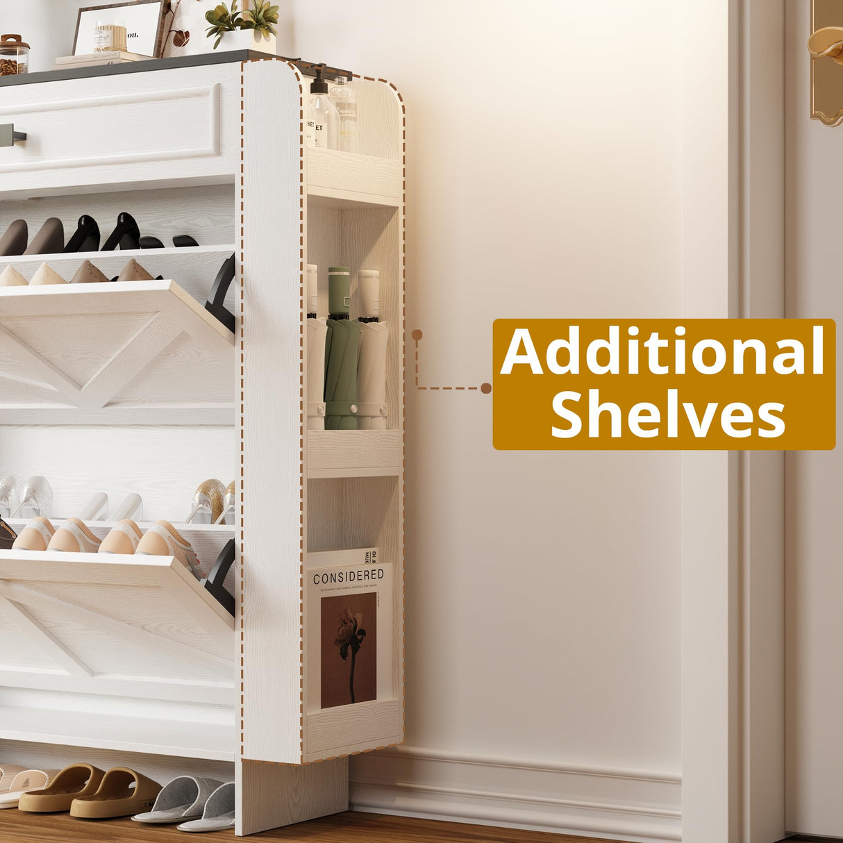 IRONCK Shoe Storage Cabinet with 2 Flip Drawers & Barn Door Design, Freestanding Shoe Cabinet Organizer with Drawer and Shelves for Entryway, Farmhouse Shoe Rack Cabinet, White/Black IRONCK