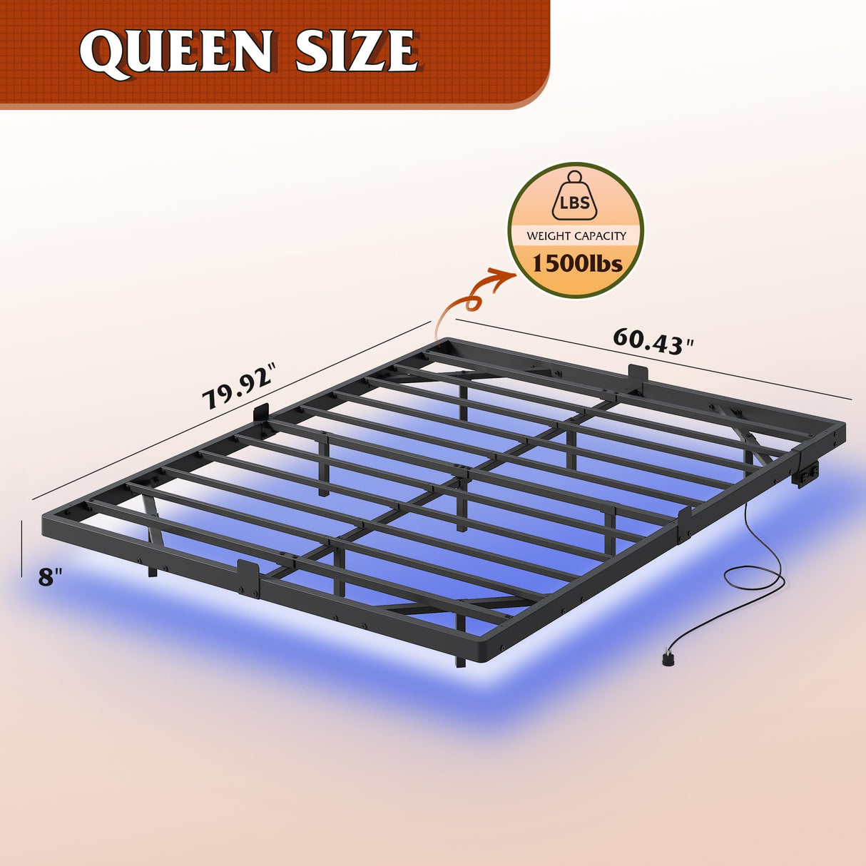 WLIVE Floating Queen Bed Frame, LED Bed Frame with Charging Station, Metal Platform Beds Queen Size with Heavy Duty Steel Slats, No Box Spring Needed, Easy Assembly, No Noise, Black WLIVE