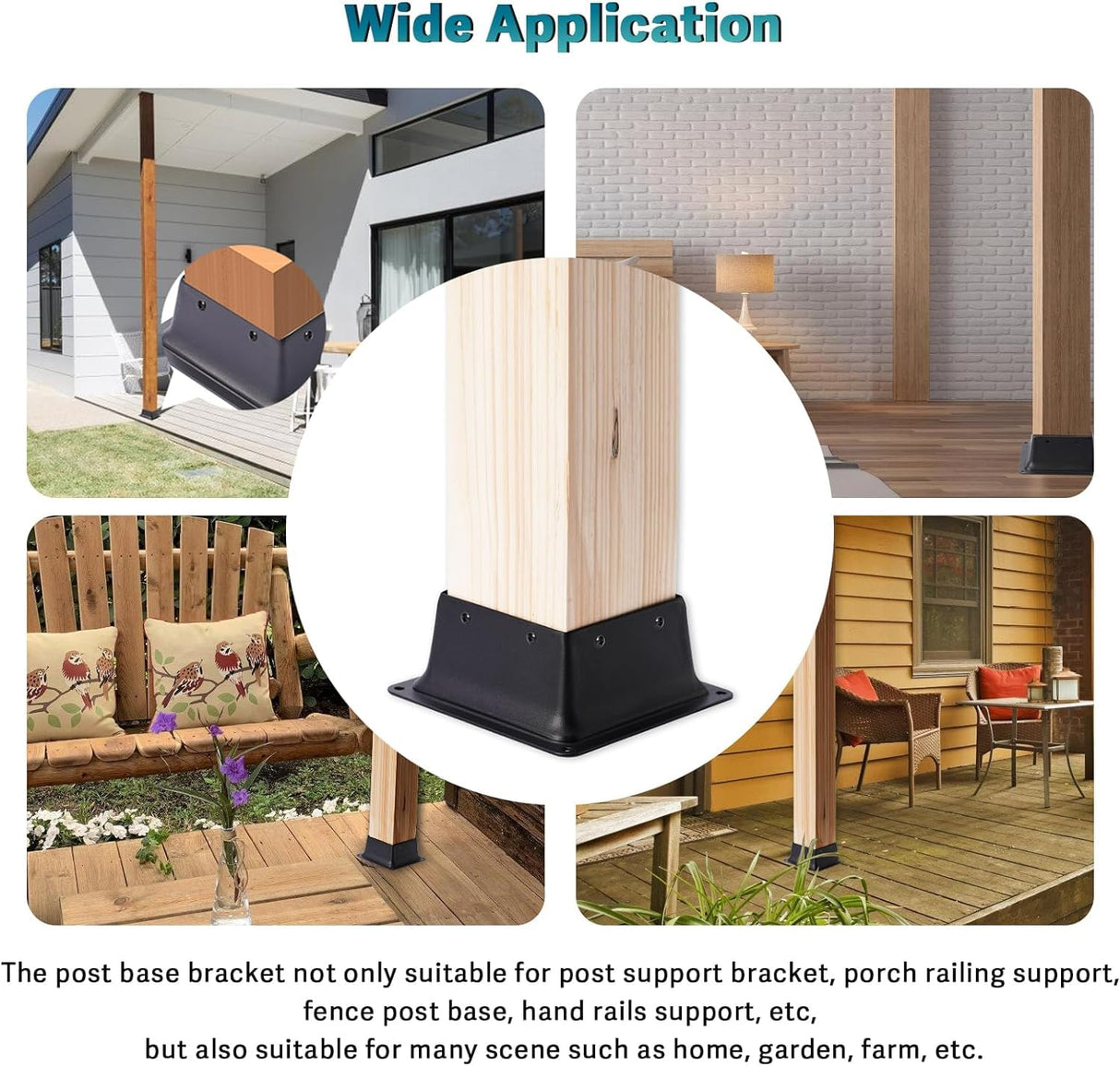 Vigtayue 4x4 Post Base, 6 Pcs, Black Powder Coated Steel, Floor & Wall Mount, Fits 3.6"x3.6" Wooden Posts, Deck, Porch, Railing Support Vigtayue