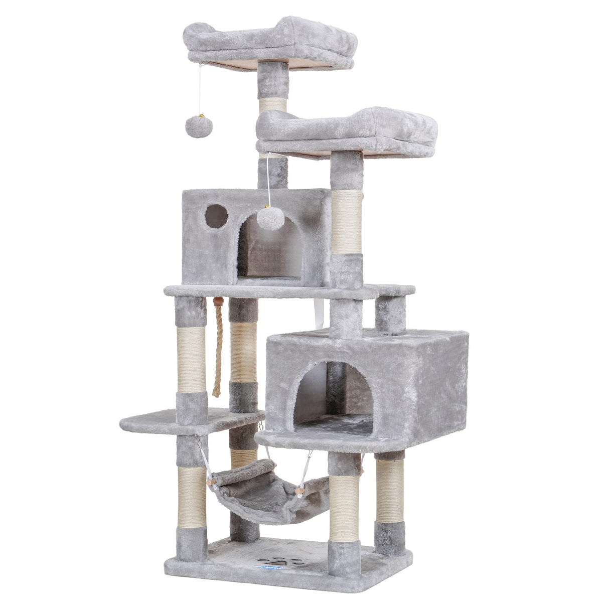 Hey-brother Multi-Level Cat Tree Condo Furniture with Sisal-Covered Scratching Posts, 2 Plush Condos, Perch Hammock for Kittens, Cats and Pets, Light Gray MPJ020-SW Hey-brother