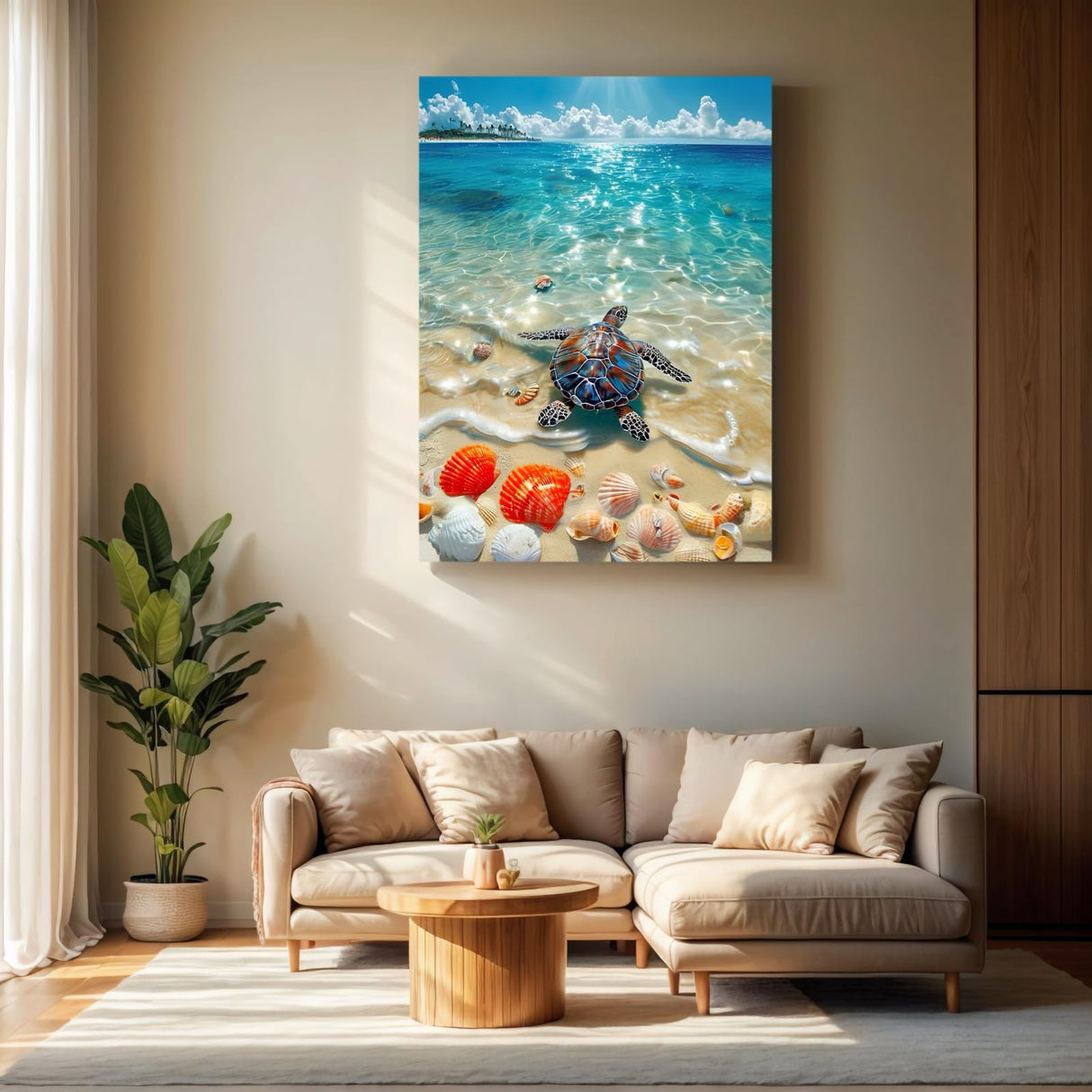 PINFFSHU 5D Diamond Painting Kits: Sea Turtle on Beach with Seashells - DIY Full Drill Relaxation Art for Adults & Beginners - Sparkling Gem Dots Crystal Coastal Scenery Home Wall Decor 12 x 16 Inch PINFFSHU