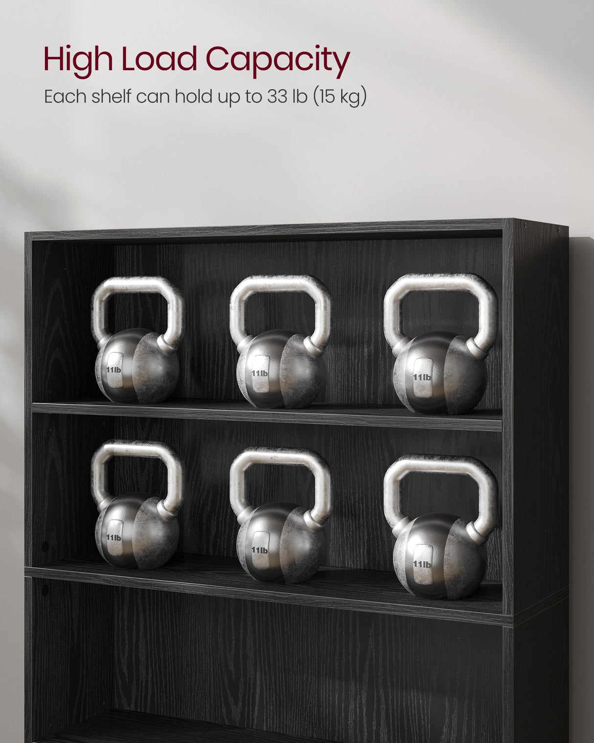 VASAGLE Custos Collection - Bookshelf, 5-Tier Bookcase, Book Shelf, Open Storage Shelf, 9.4 x 30 x 52.8 Inches, for Living Room, Home Office, Dinning Room, Ebony Black ULBC175T56 VASAGLE