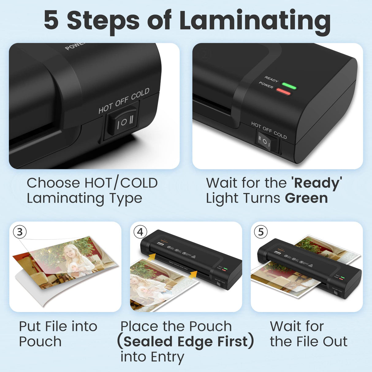 Laminator Machine,VidaTeco 9-inch Thermal Cold Laminator with Laminating Sheets 20 pcs,Laminating Machine with 2-Min Faster Preheat,Personal Lamination with Patented Roller for Teacher(Black) VidaTeco